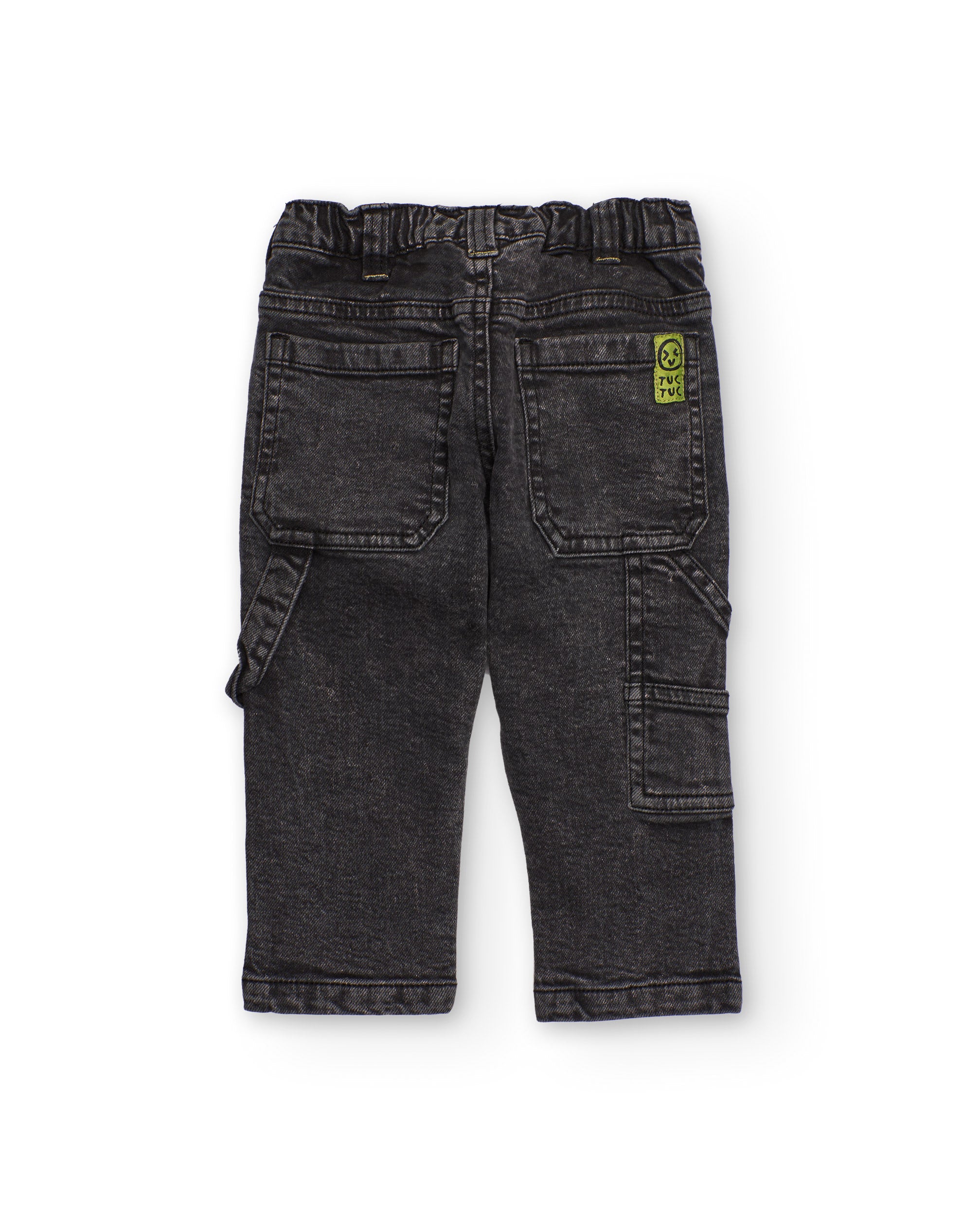 Pantalón cargo para niño en negro lavado con múltiples bolsillos
