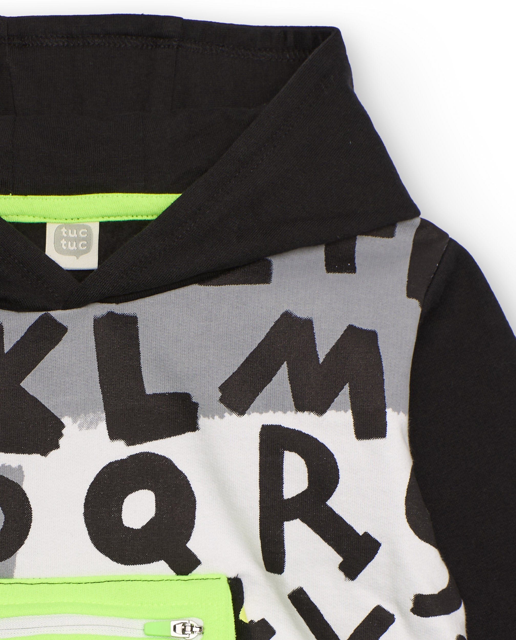 Sudadera con capucha para niño en blanco y negro con letras