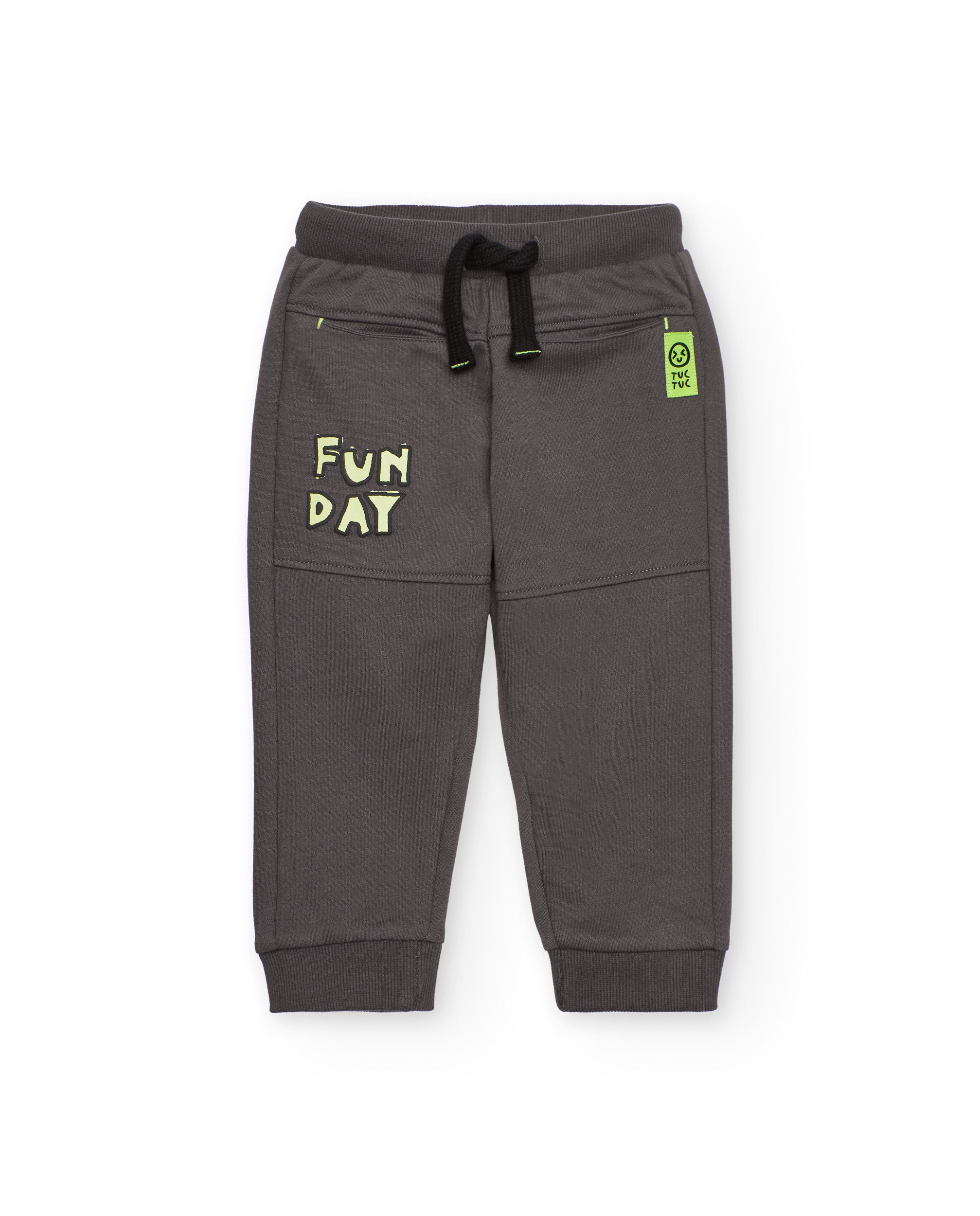 Pantalón jogger para niño en gris con estampado "Fun Day"