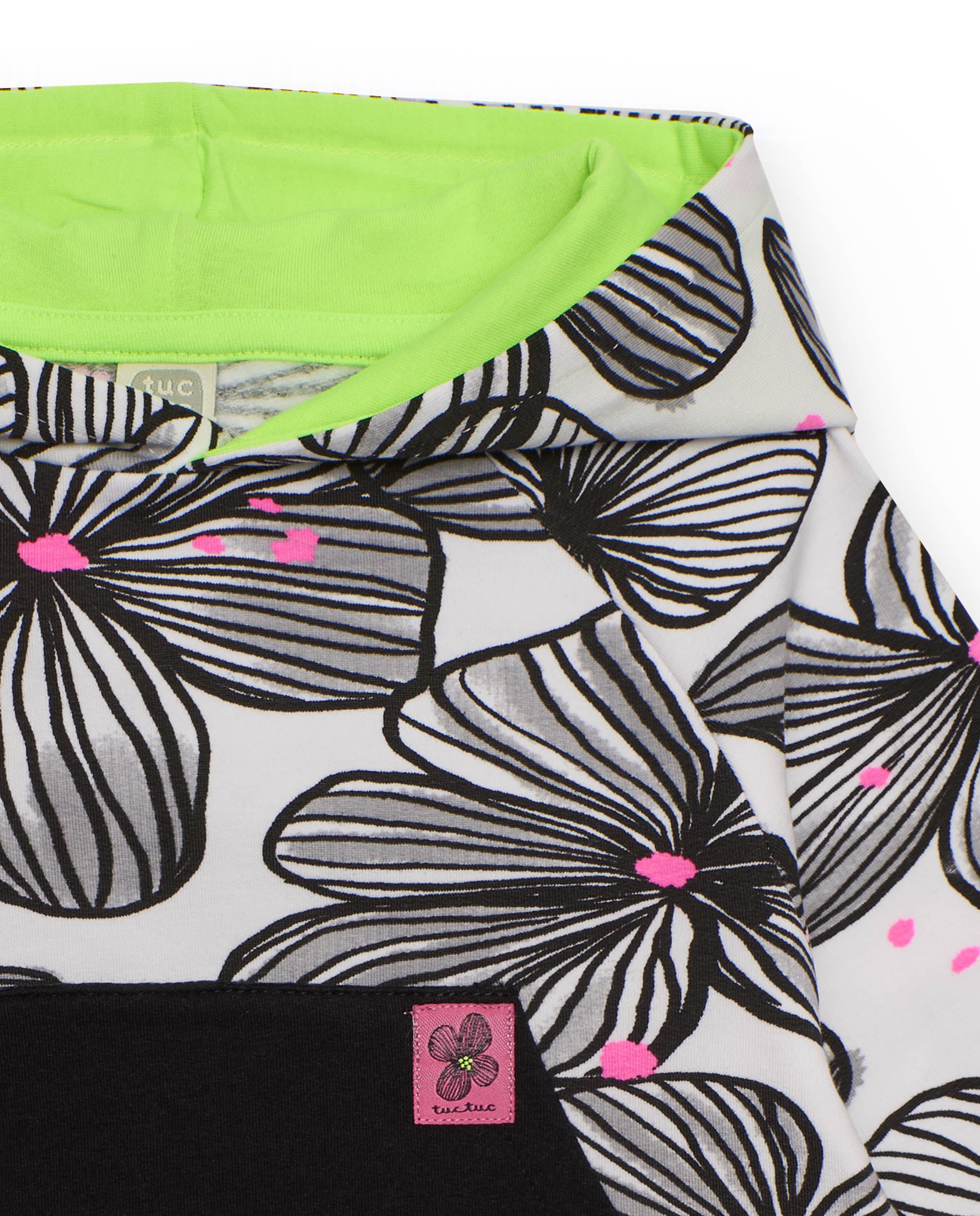 Vestido con capucha para niña en blanco con estampado floral