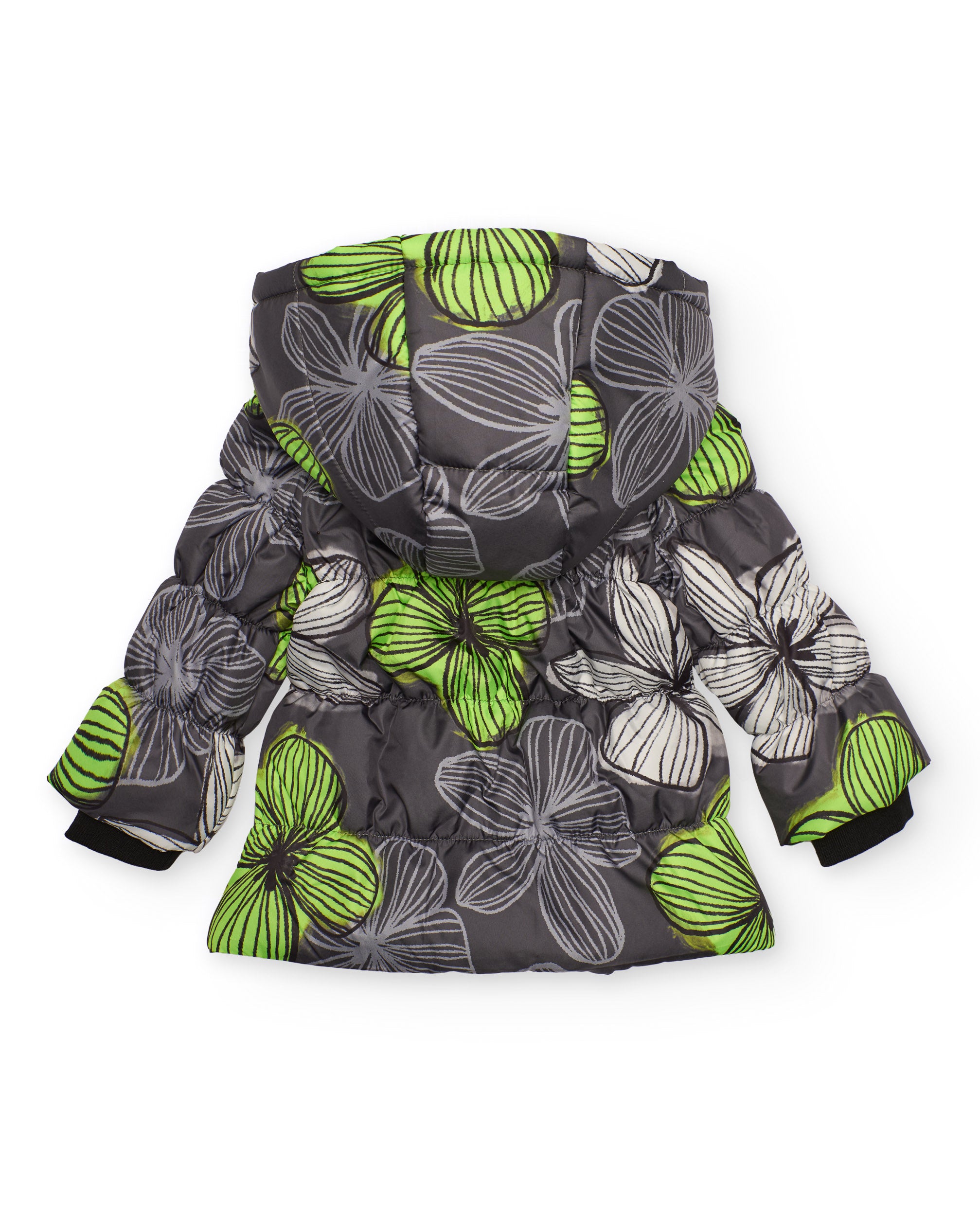Cazadora niña en gris con estampado floral acolchada