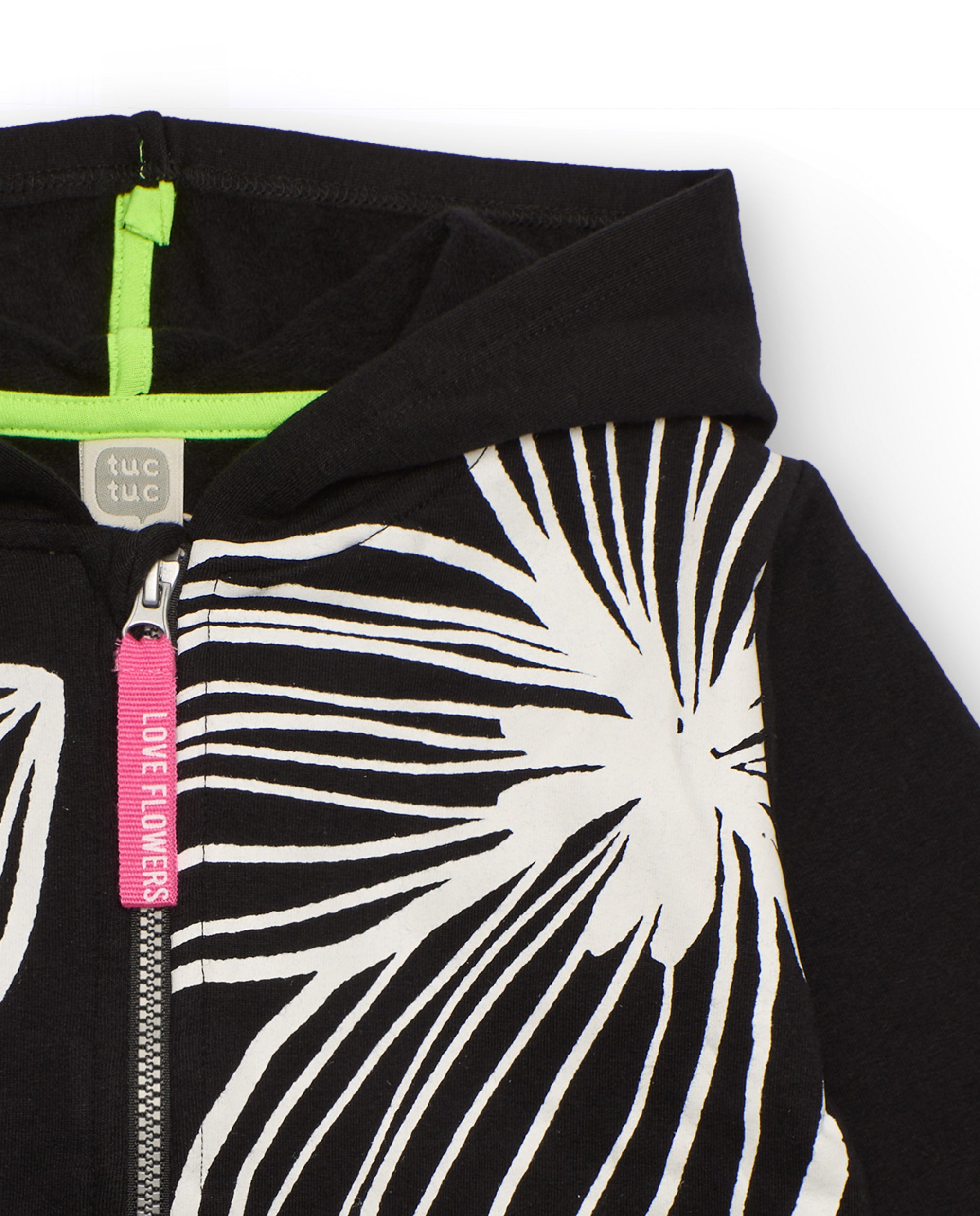 Sudadera con capucha niña en negro con estampado floral