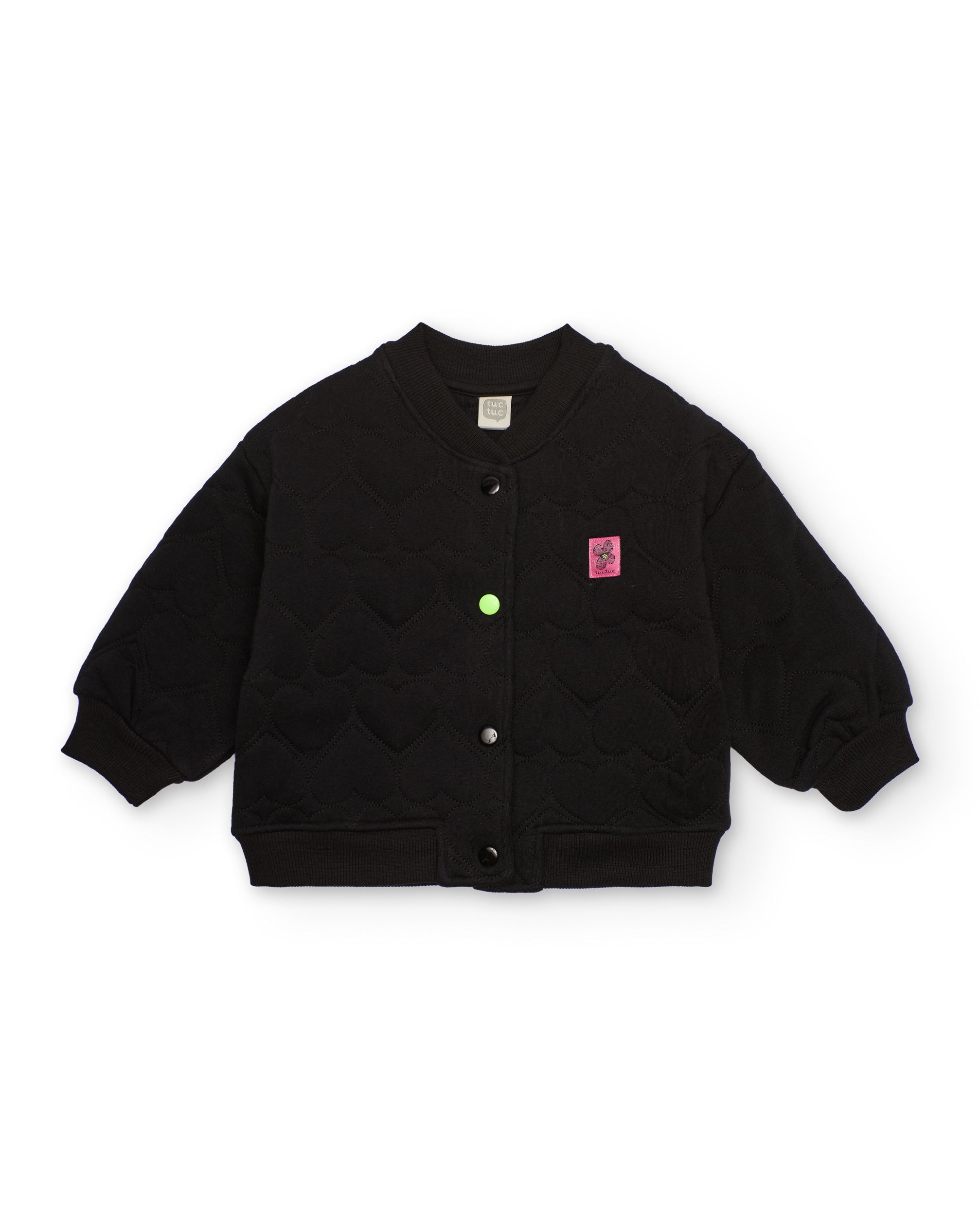 Chaqueta bomber para niña en negro con textura de corazones