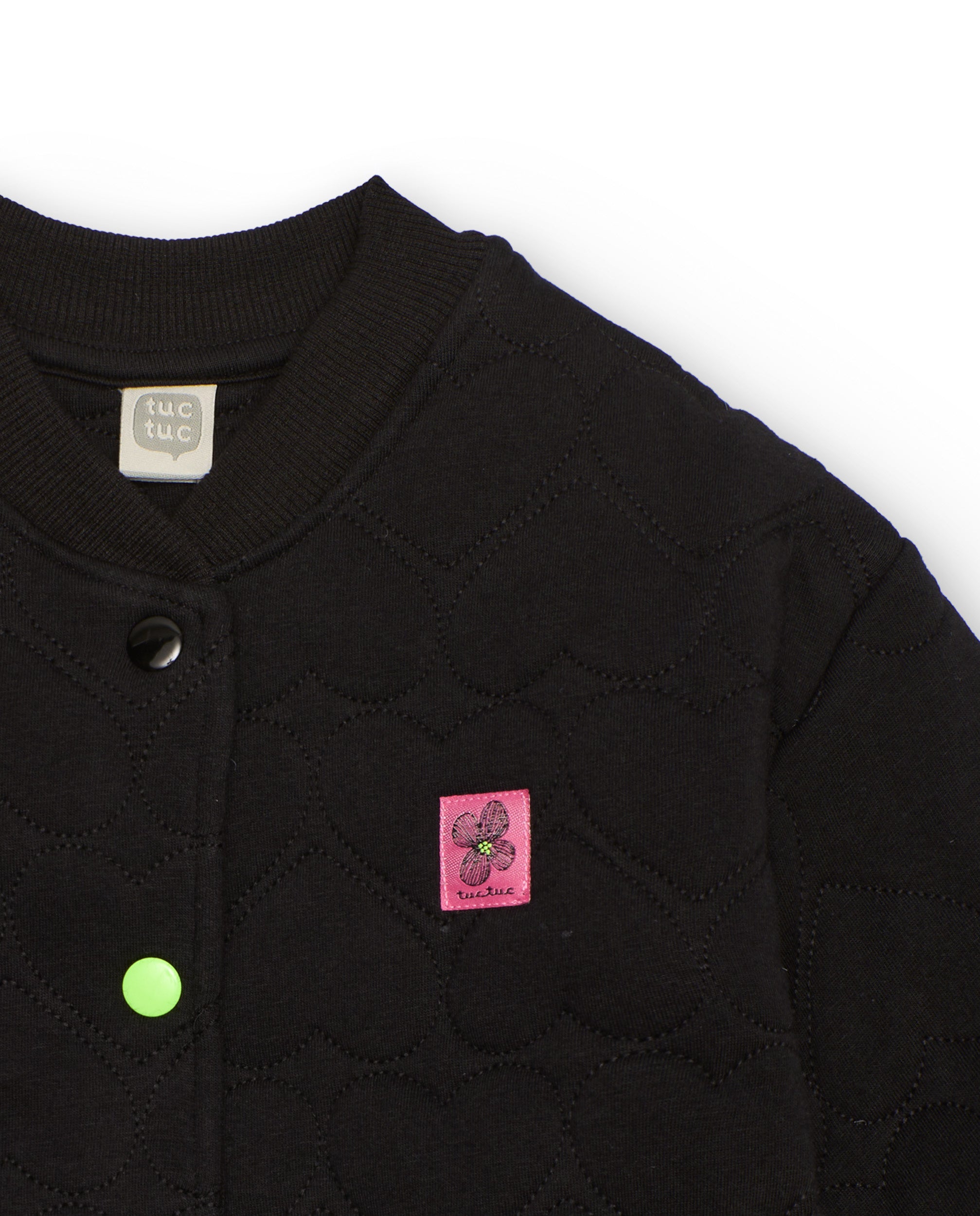 Chaqueta bomber para niña en negro con textura de corazones
