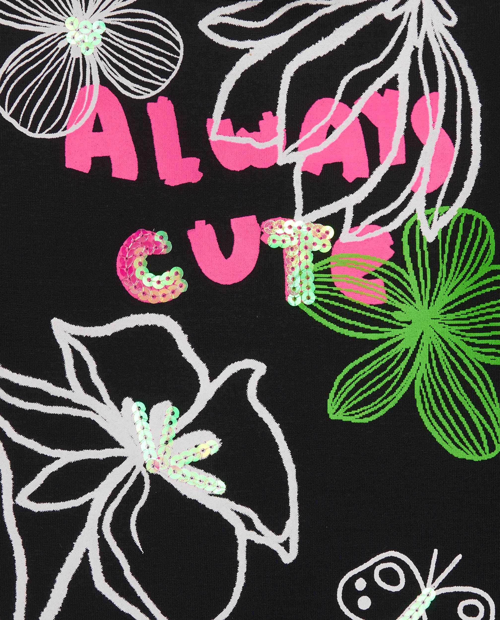 Camiseta de manga larga para niña en negro con estampado floral