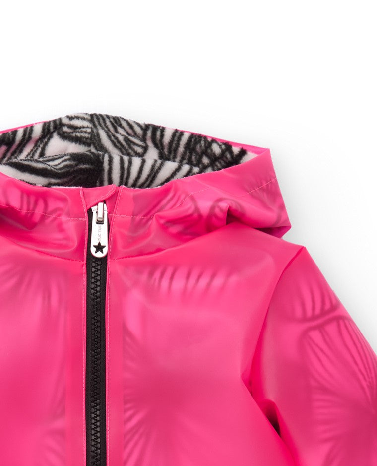 Cazadora niña en fucsia con efecto translúcido y capucha