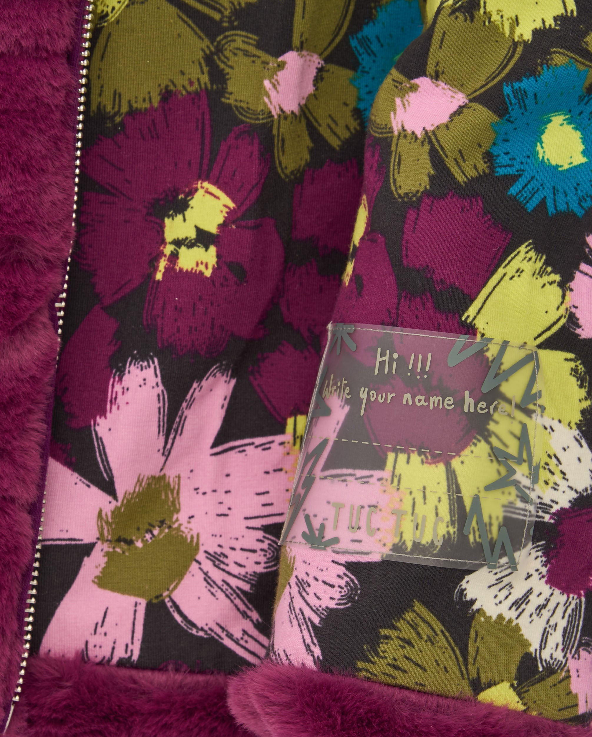 Chaqueta de pelo para niña en color burdeos con capucha y forro