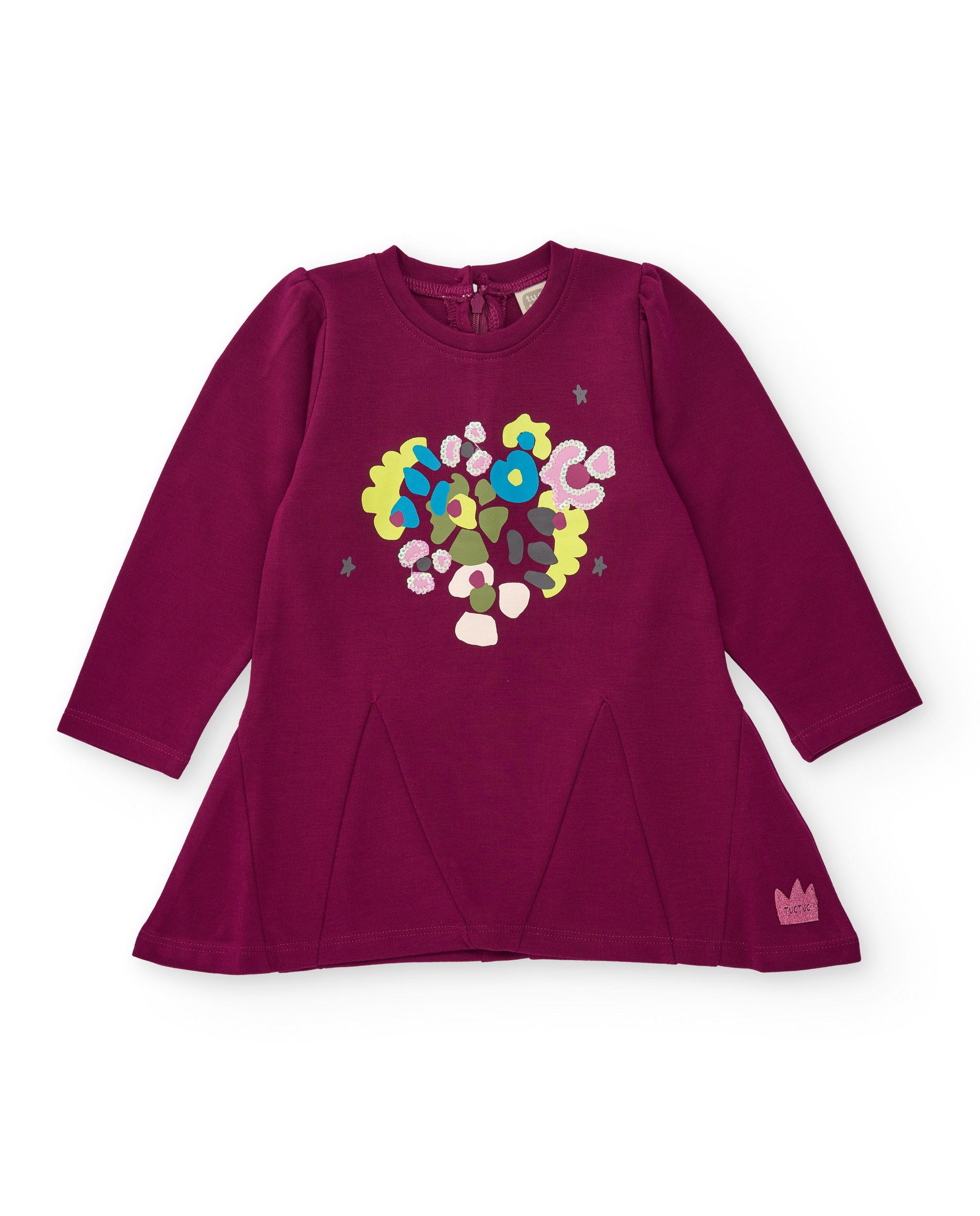 Vestido de felpa para niña en color burdeos con estampado de