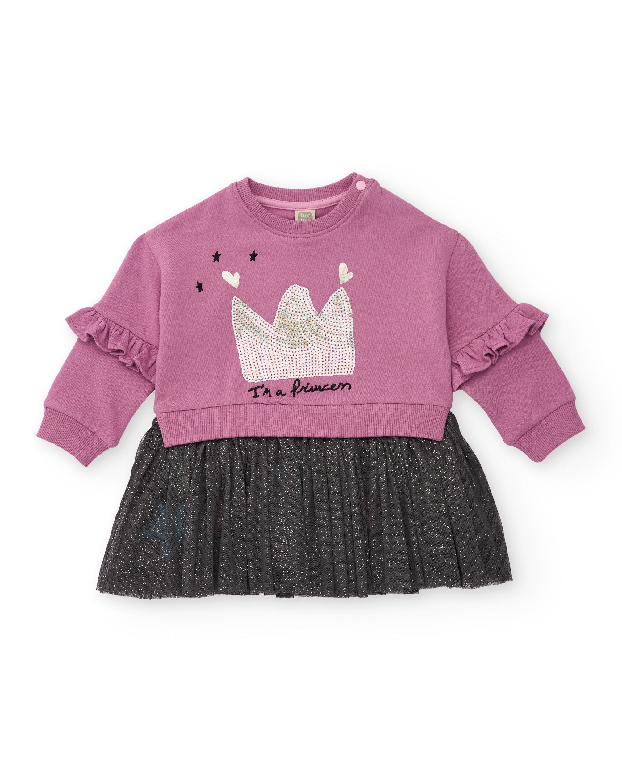 Vestido sudadera para niña en rosa con volante y falda de tul