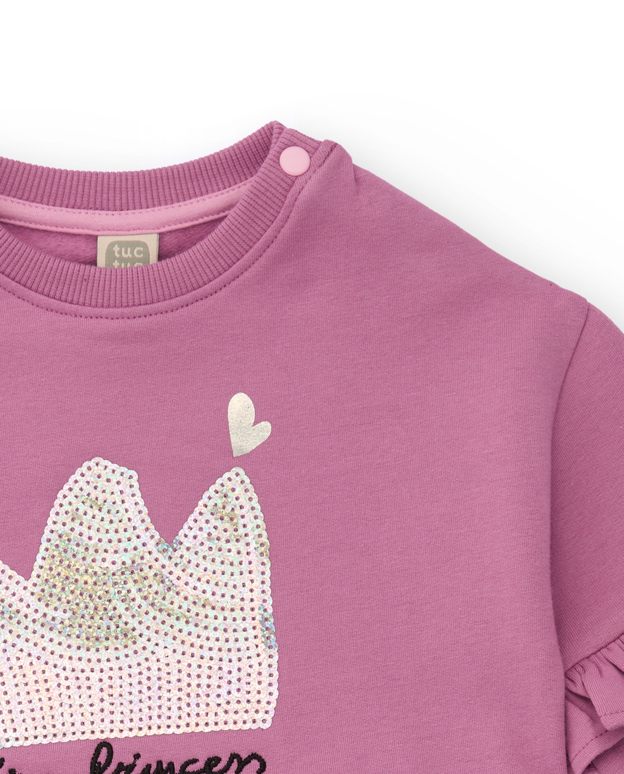 Vestido sudadera para niña en rosa con volante y falda de tul