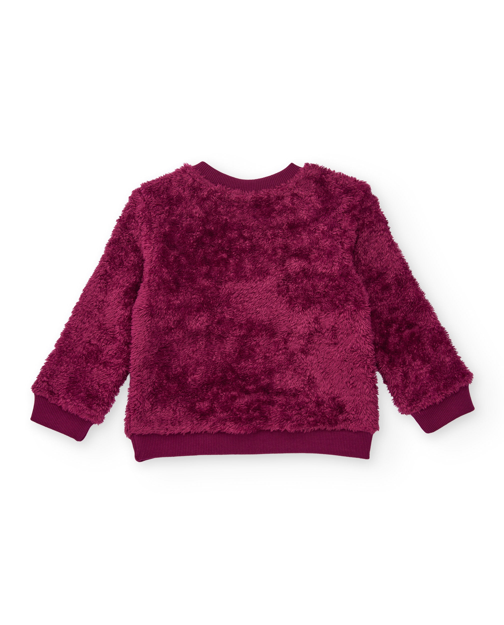 Sudadera de pelo para niña en burdeos con texto bordado
