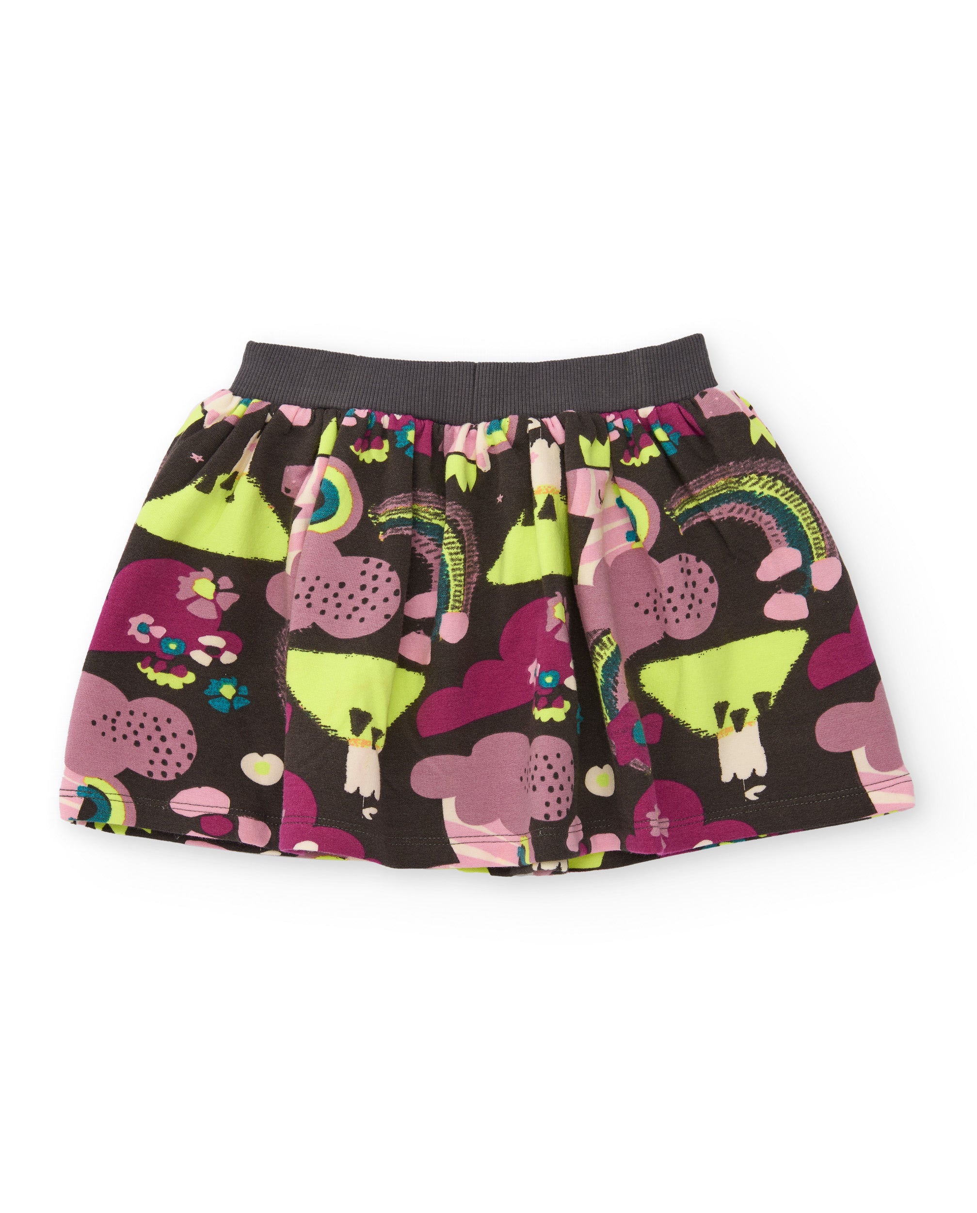 Falda para niña en marrón con estampado de arcoíris y árboles
