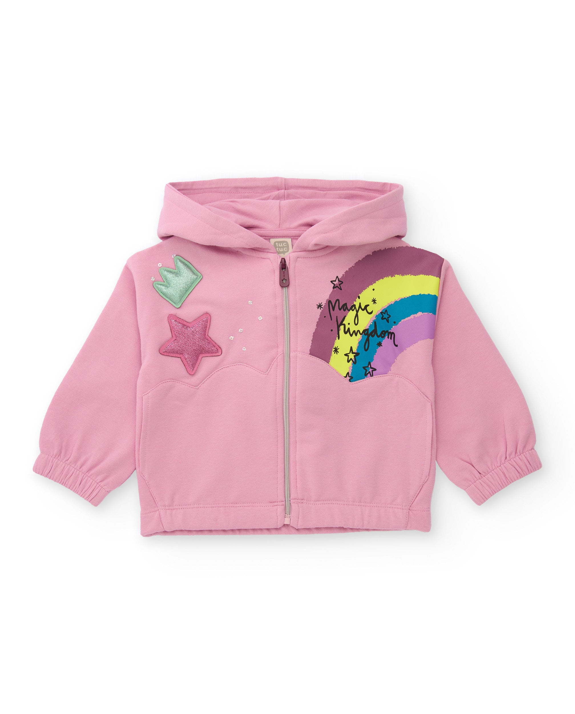 Sudadera con capucha para niña en rosa con arcoíris y