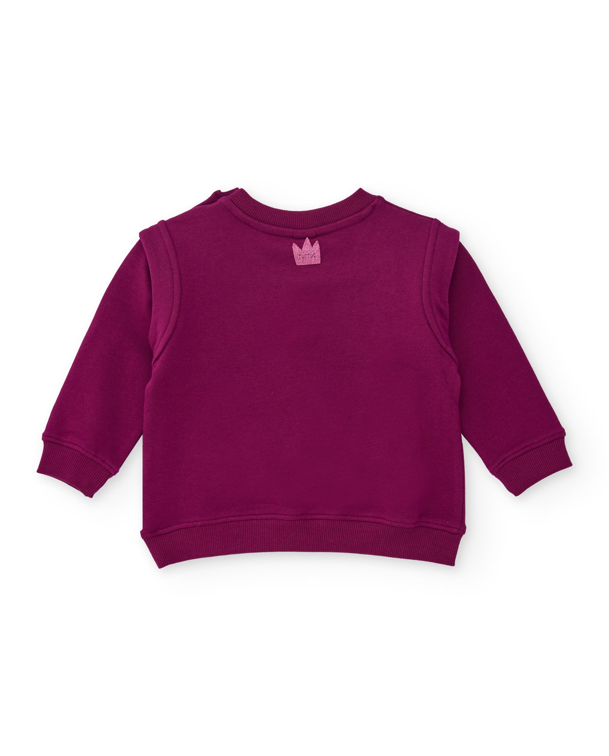 Sudadera de felpa para niña en burdeos con carita de animal y