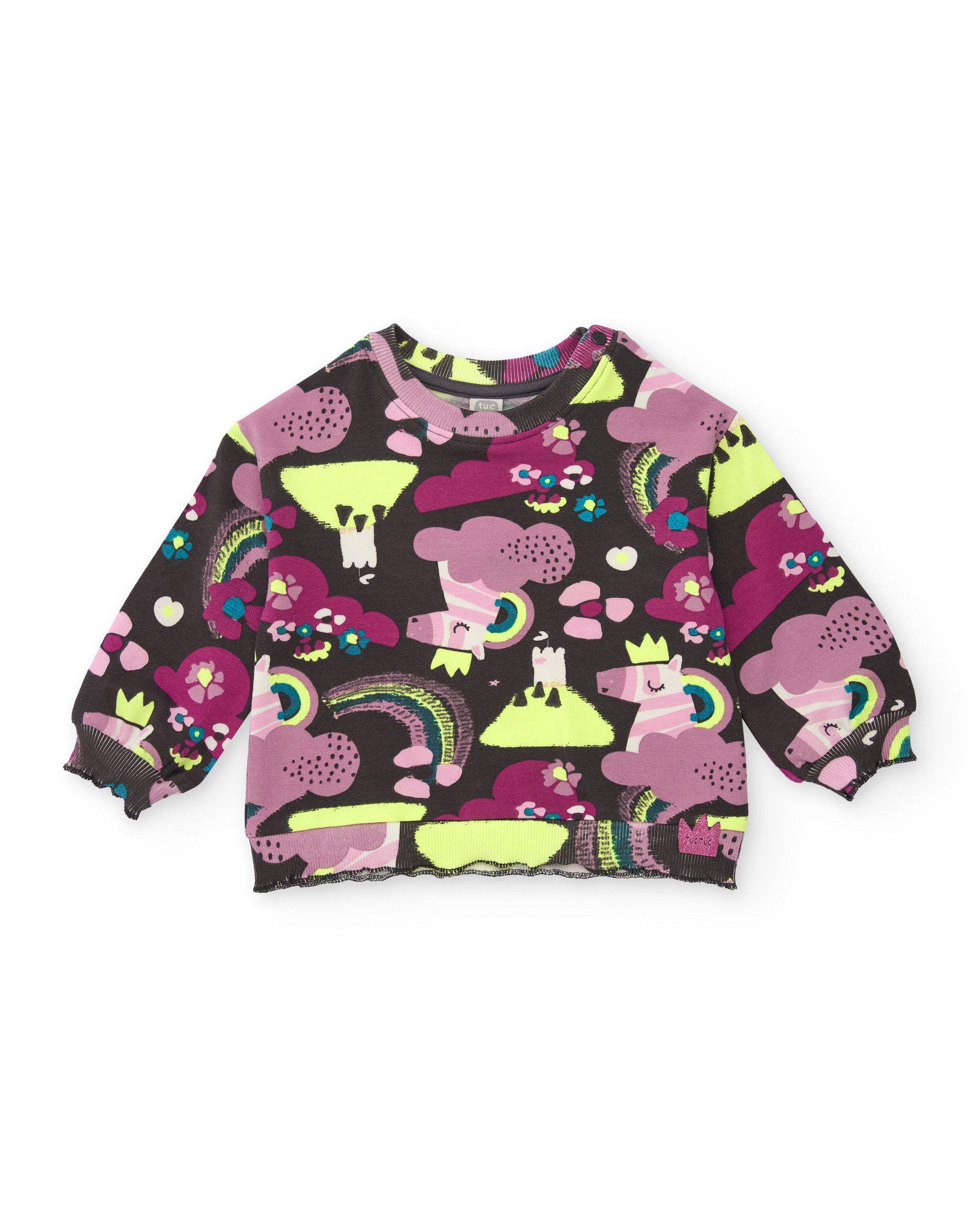 Sudadera de manga larga para niña en marrón con estampado de