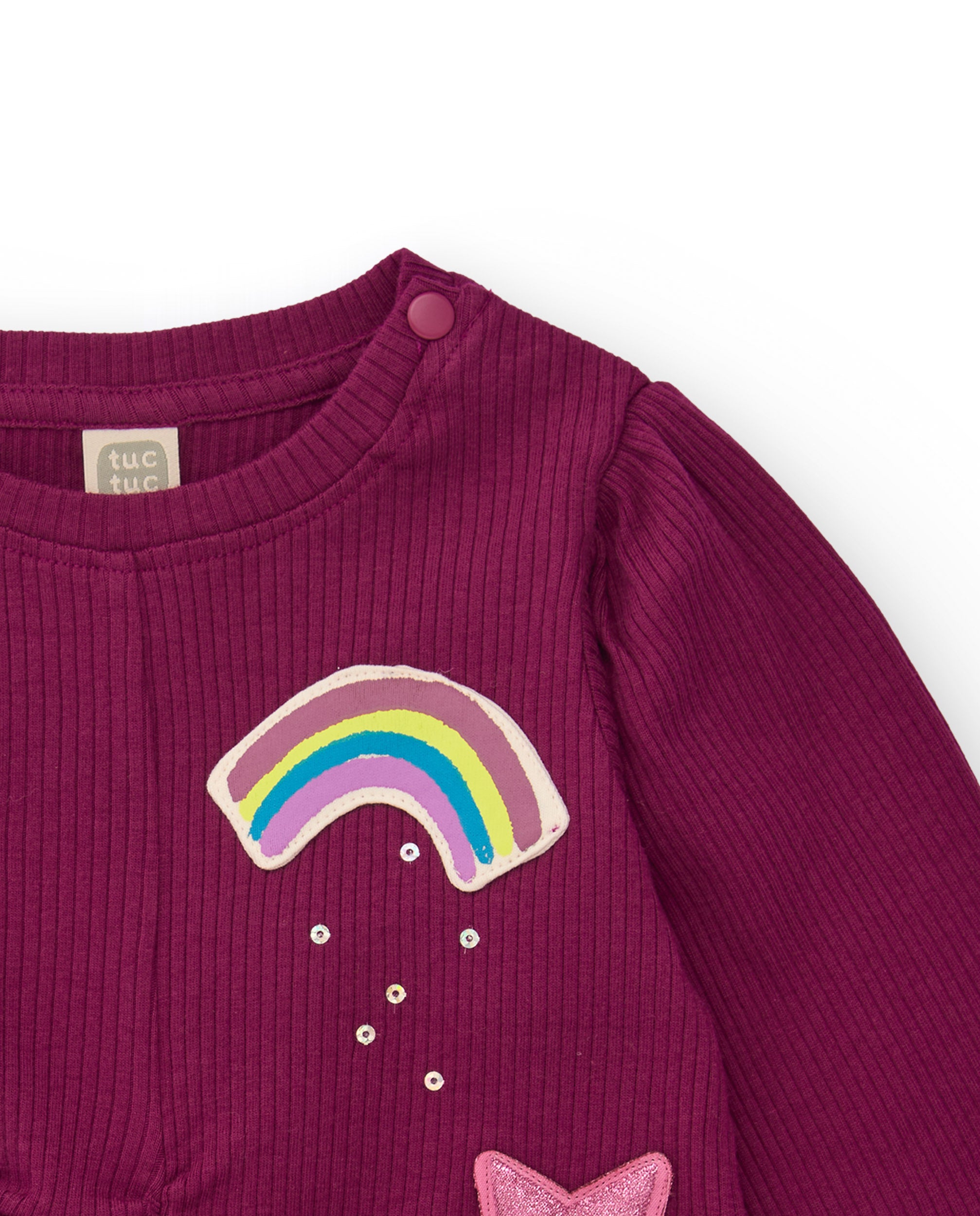 Camiseta de manga larga para niña en burdeos con nudo y