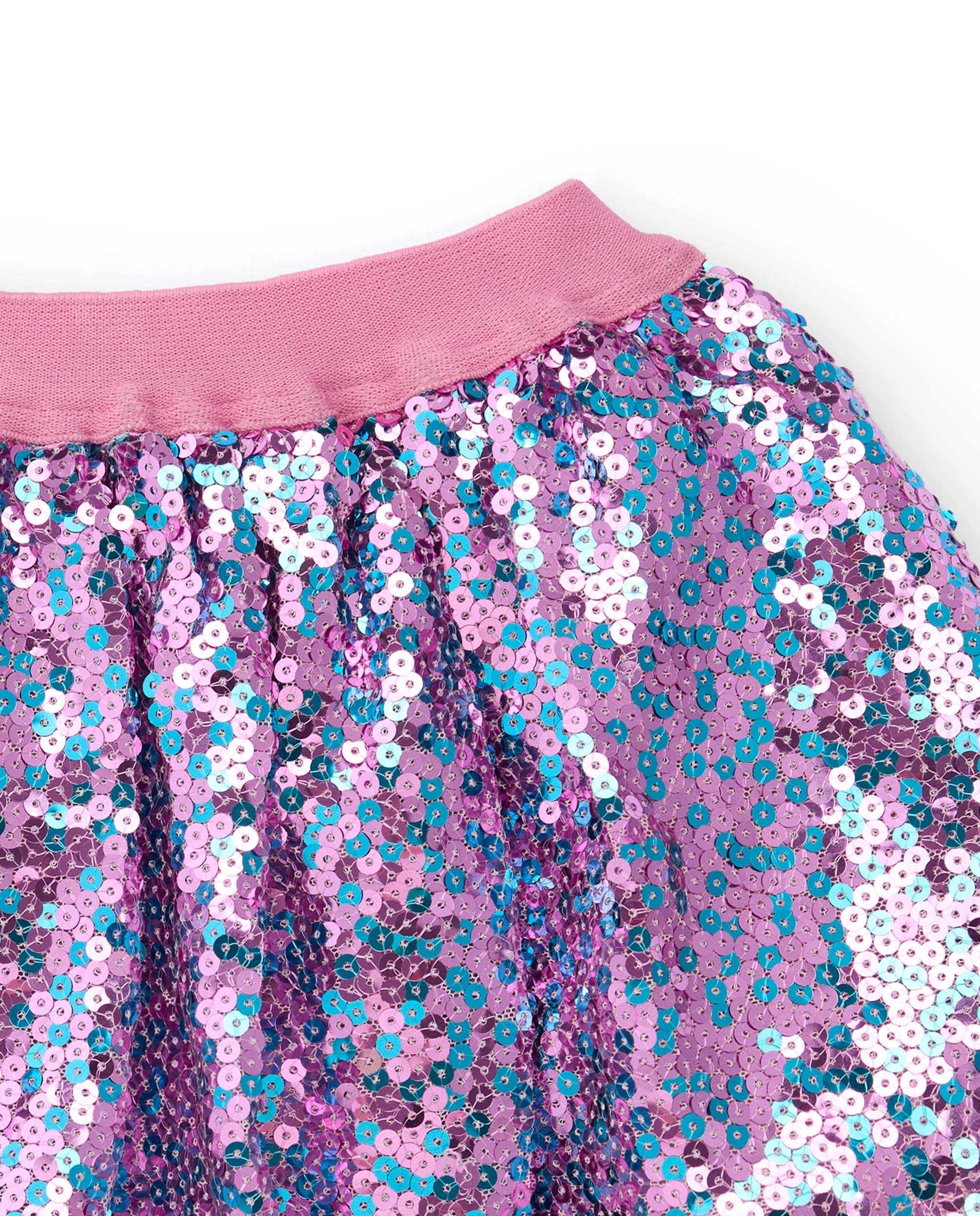 Falda de lentejuelas para niña en rosa con brillo multicolor