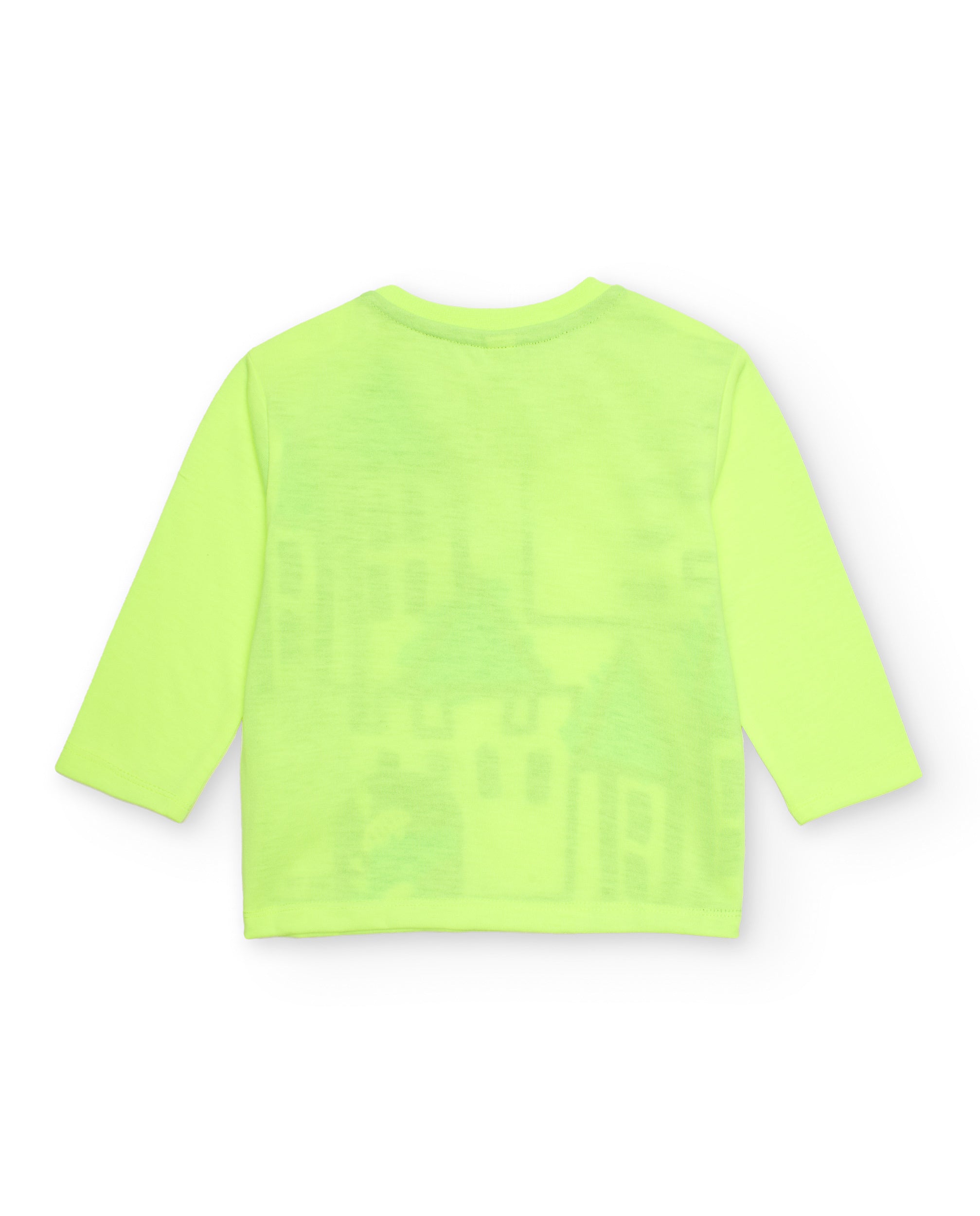 Camiseta de manga larga para niño en verde neón con estampado