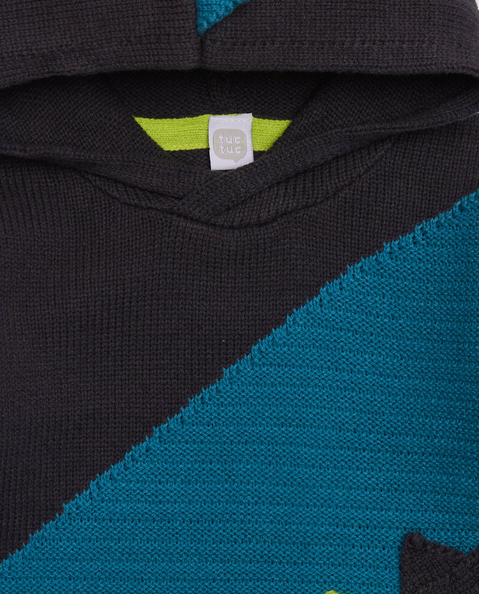 Jersey de punto con capucha para niño en azul, verde y negro