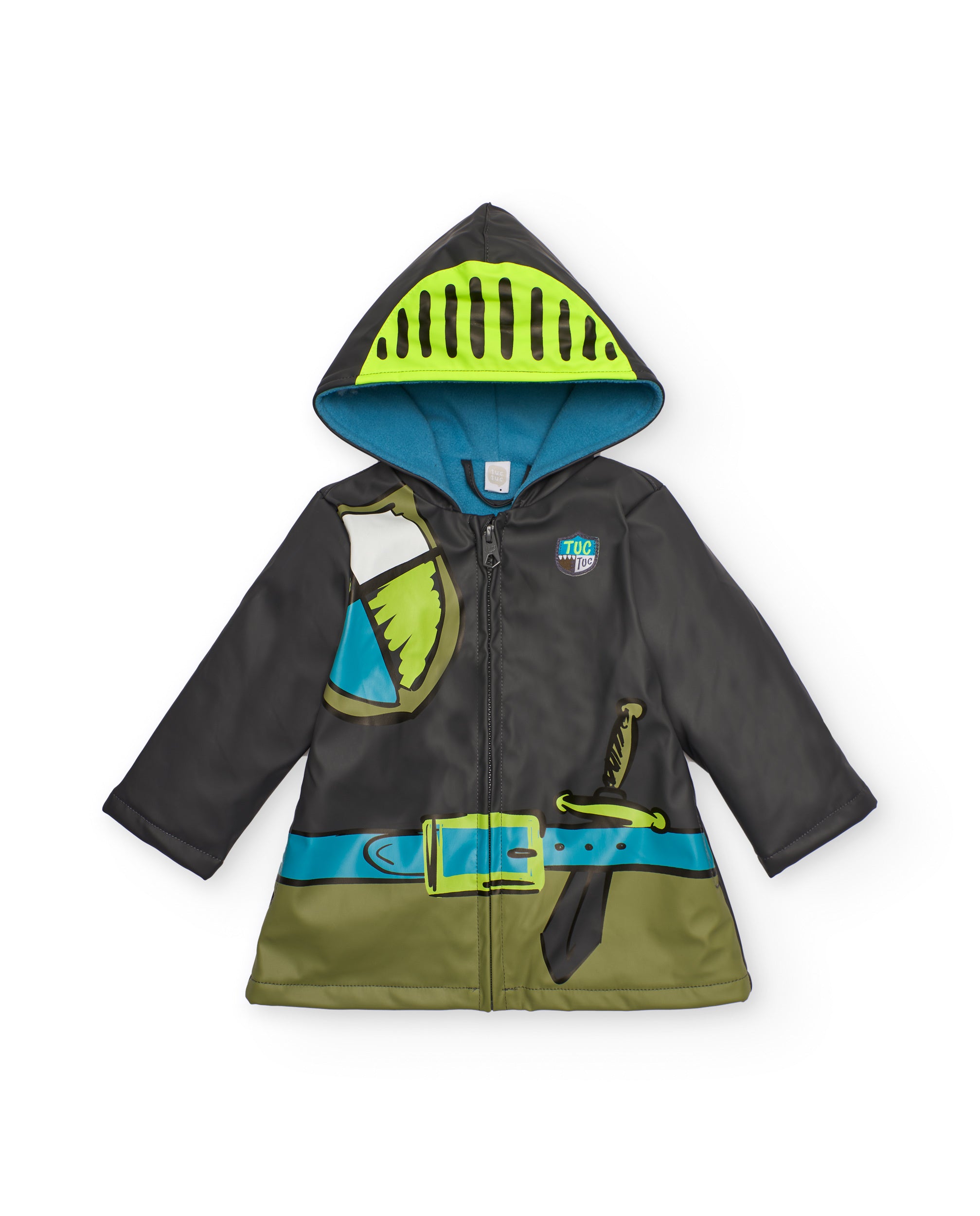 Chubasquero para niño en negro con capucha y estampado de