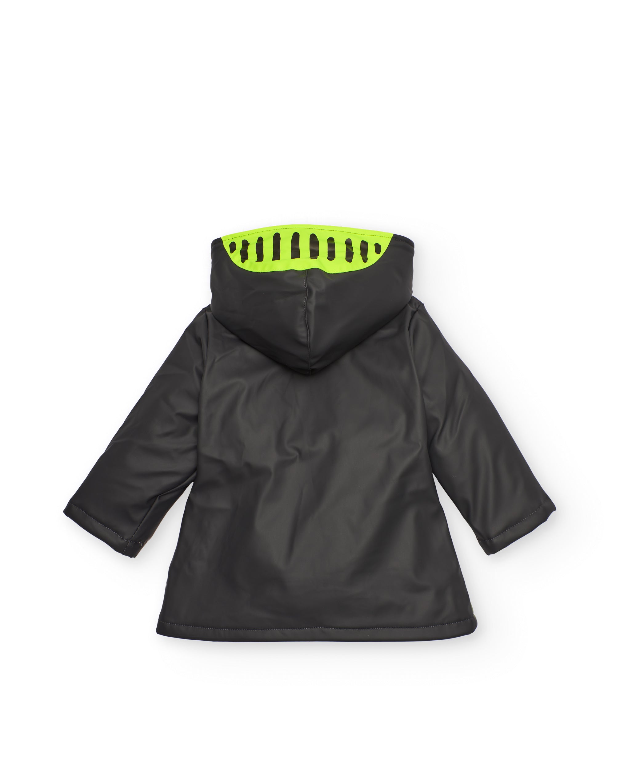 Chubasquero para niño en negro con capucha y estampado de