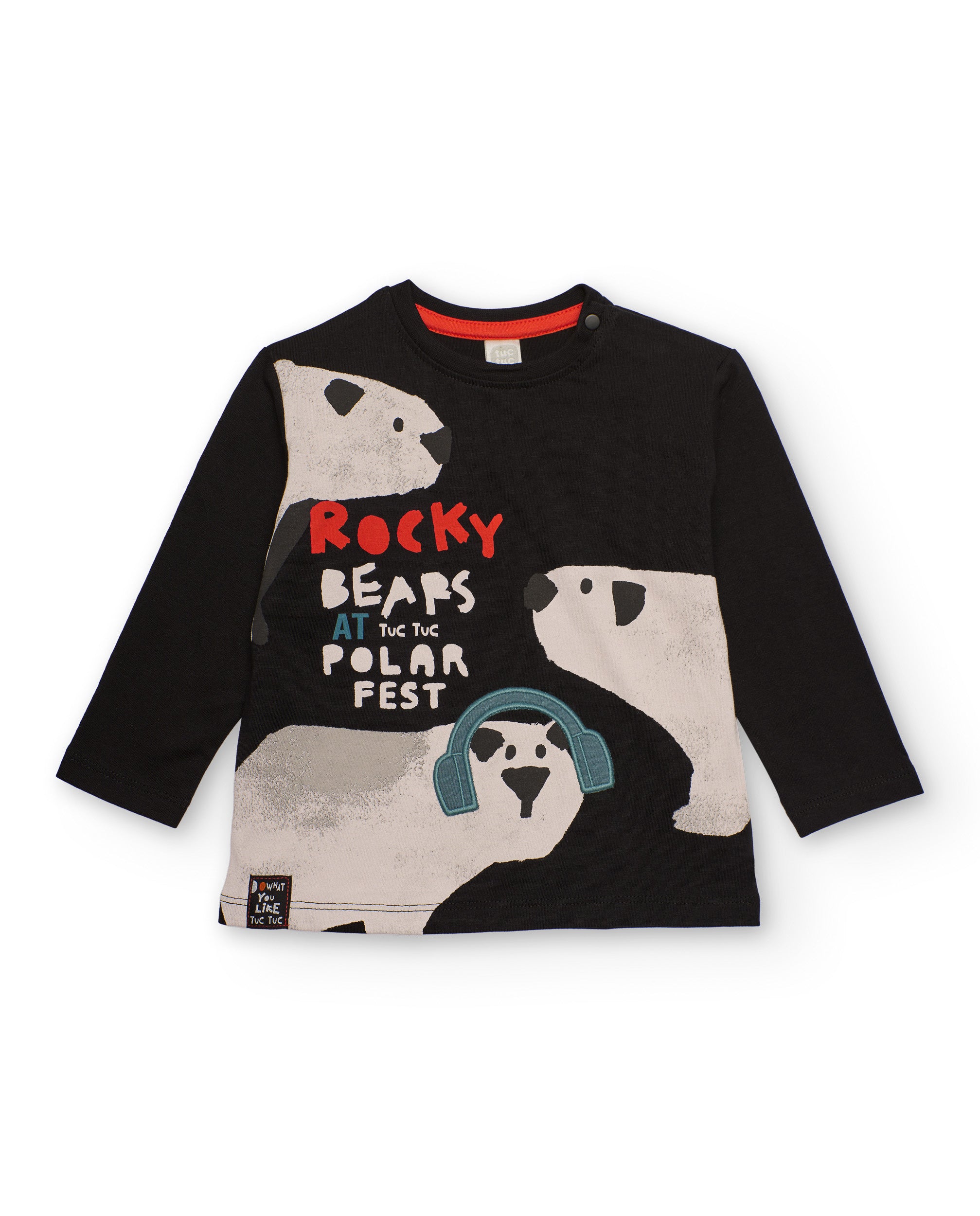 Camiseta para niño de manga larga en negro con estampado de