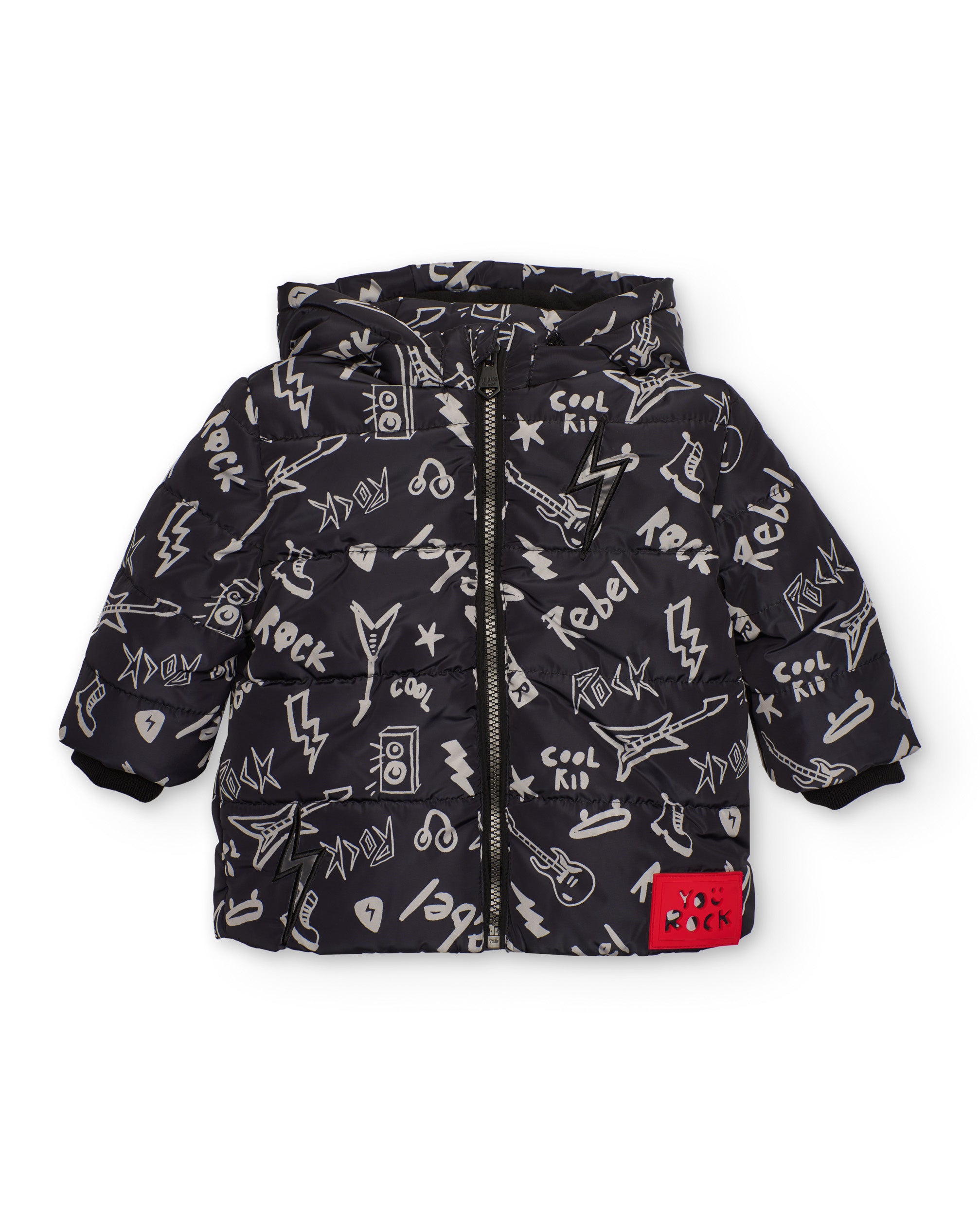Cazadora acolchada para niño en negro con estampado rock