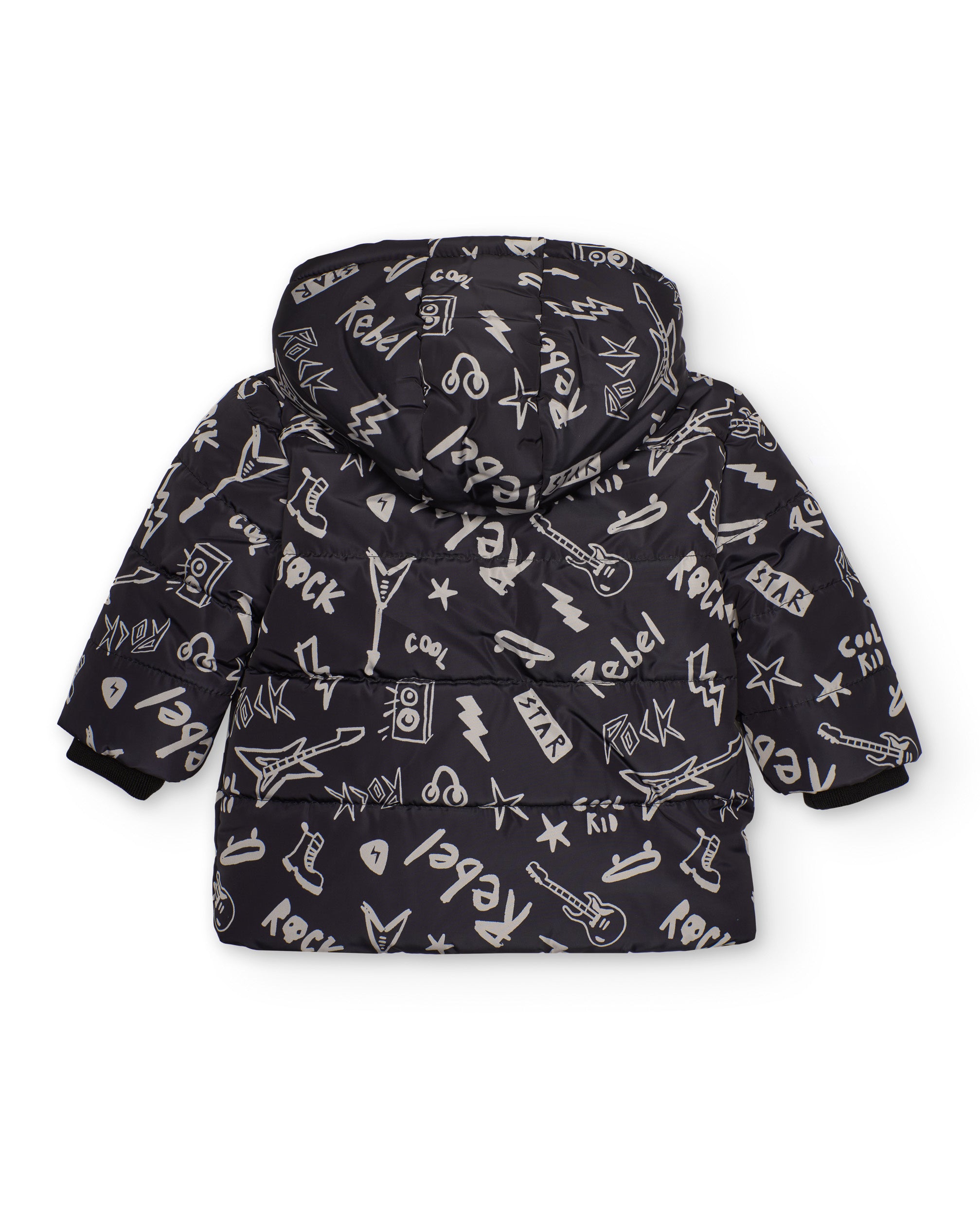 Cazadora acolchada para niño en negro con estampado rock