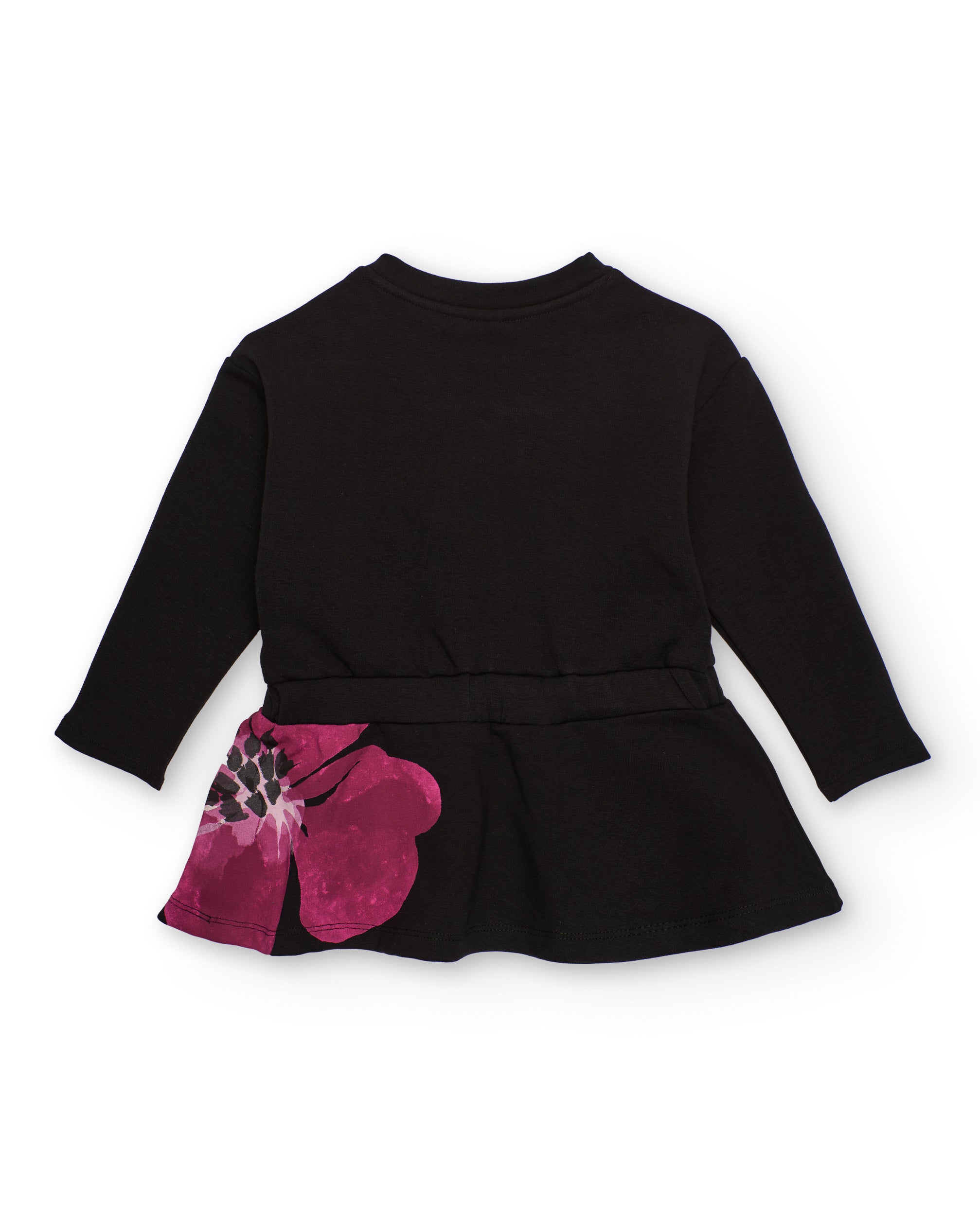 Vestido de niña en negro con flores fucsias