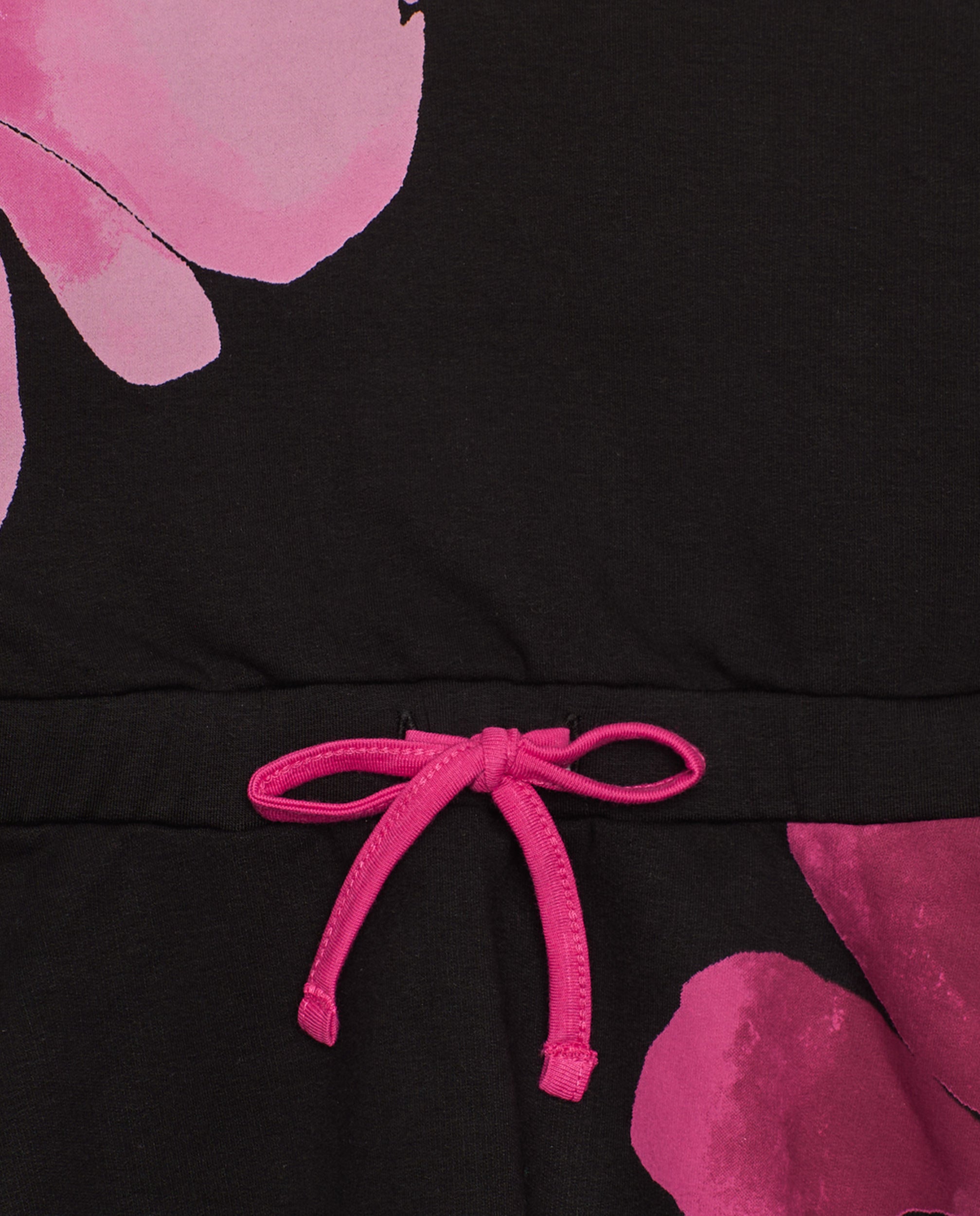 Vestido de niña en negro con flores fucsias