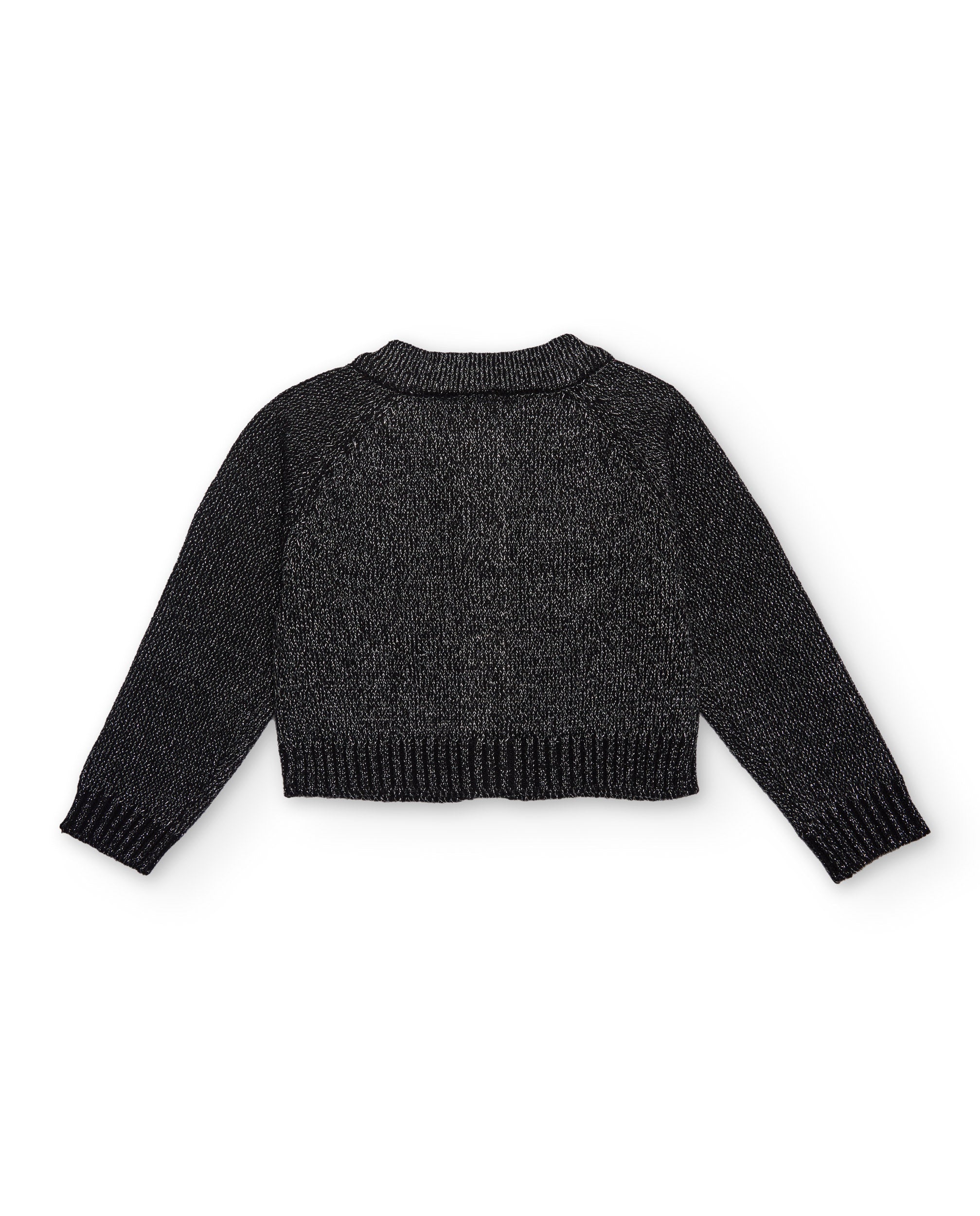 Chaqueta de punto para niña en negro con flores fucsias