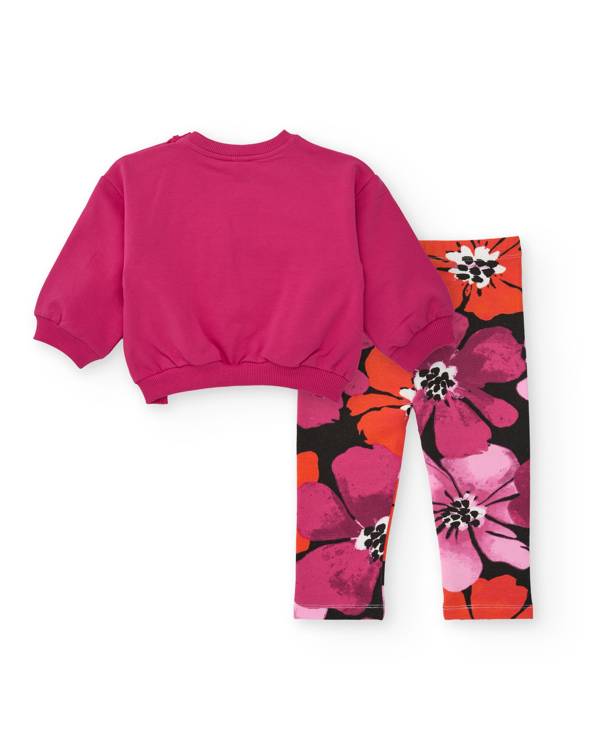Conjunto de niña con sudadera fucsia y leggings florales
