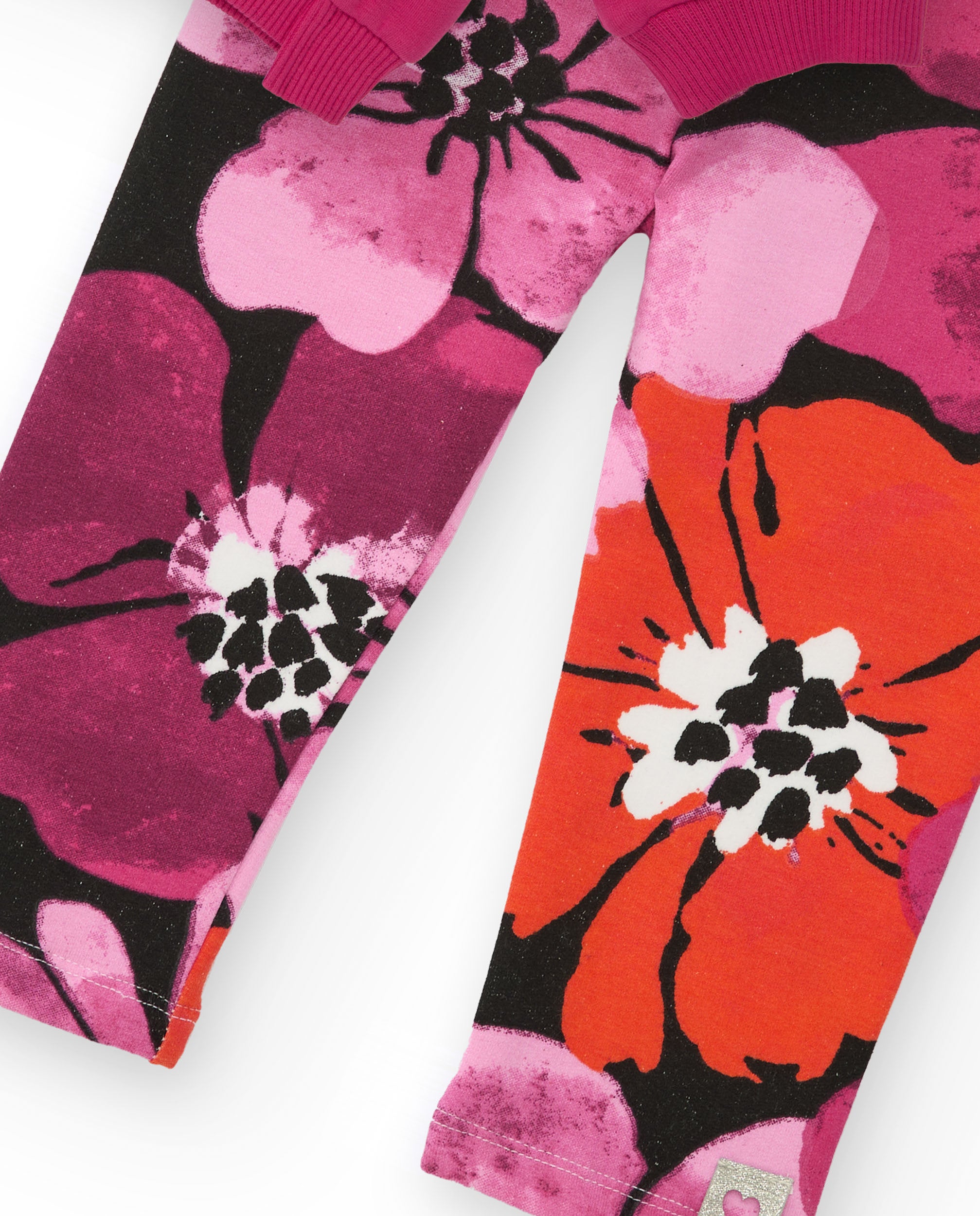 Conjunto de niña con sudadera fucsia y leggings florales