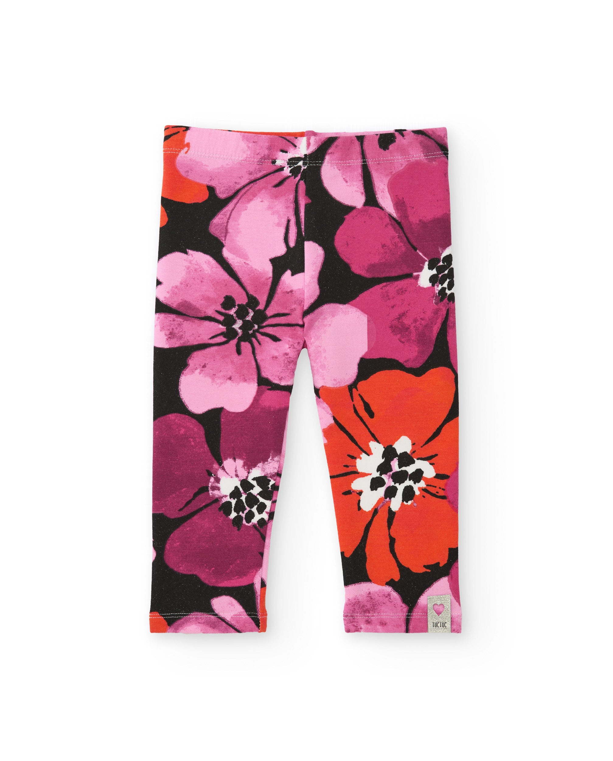Leggings de niña con estampado floral en tonos fucsia y rojo