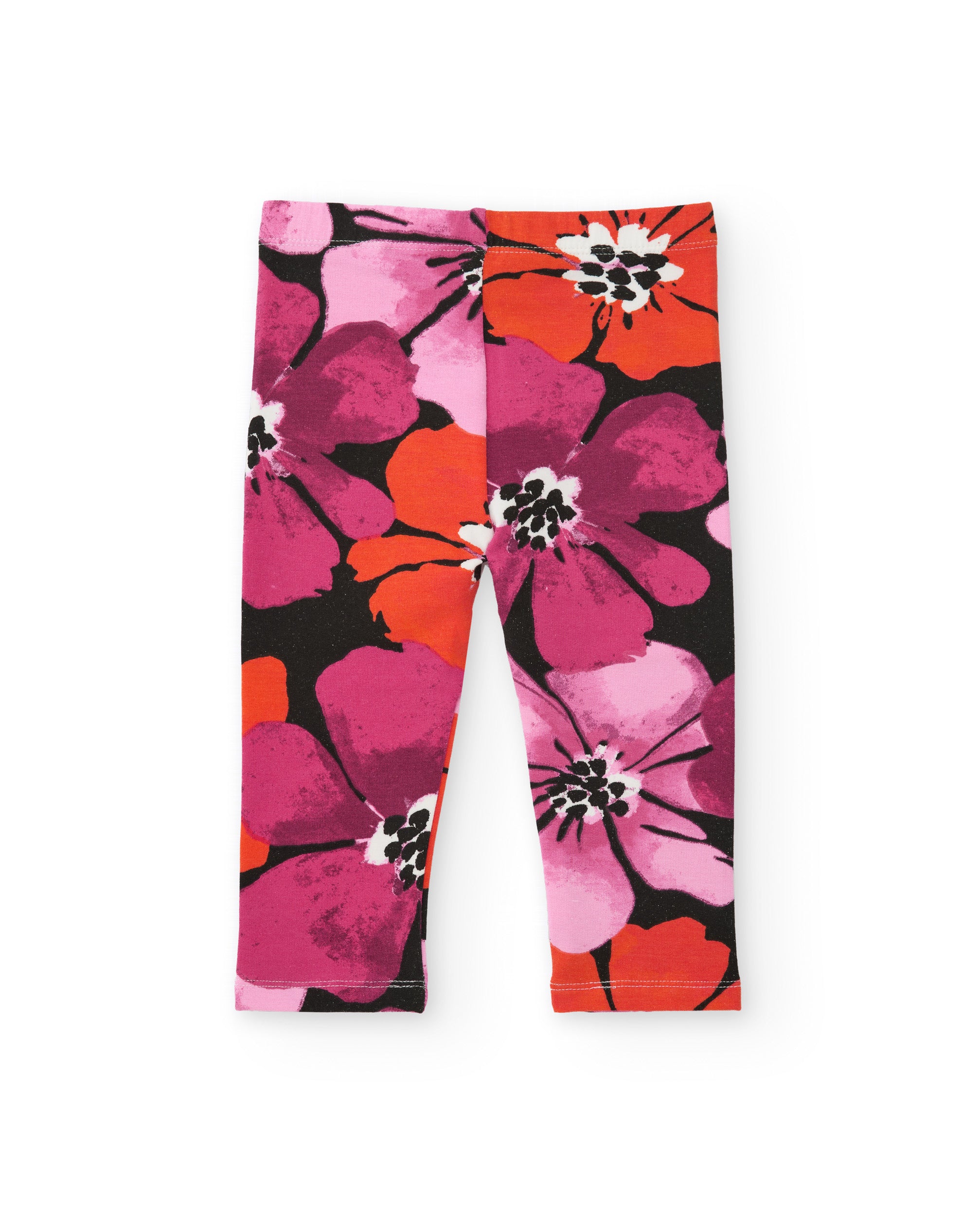 Leggings de niña con estampado floral en tonos fucsia y rojo