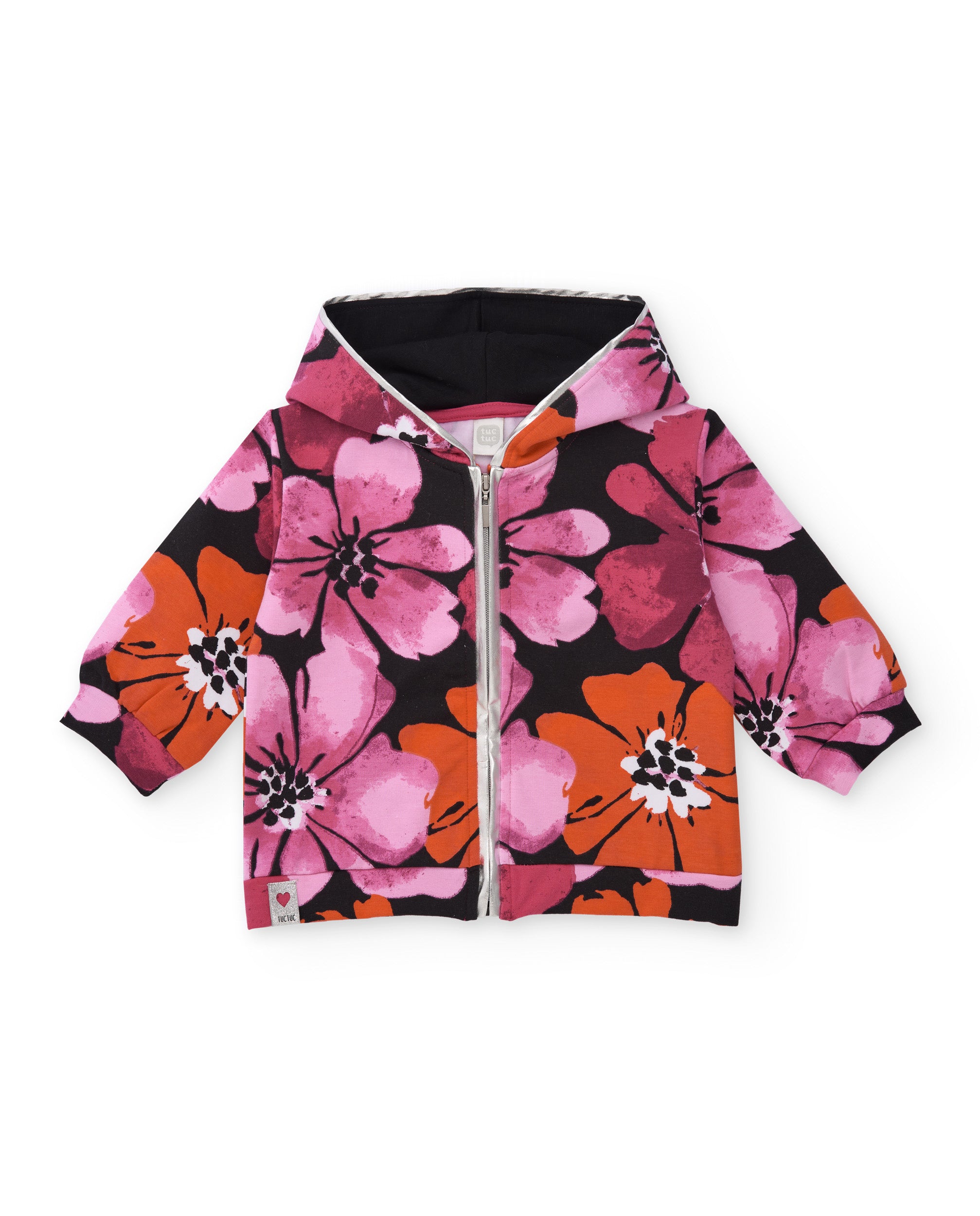 Chaqueta con capucha para niña con estampado floral en fucsia