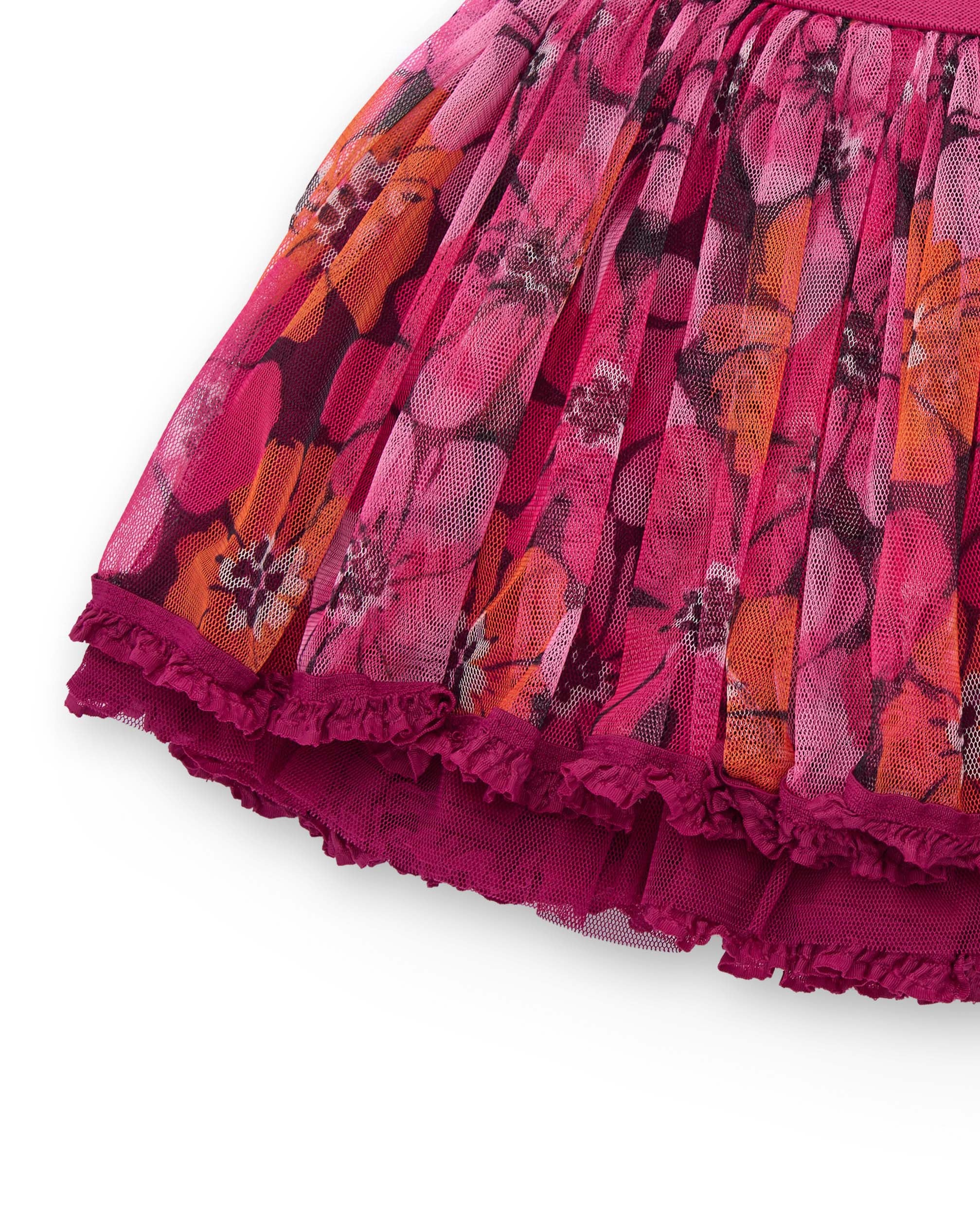 Falda de niña con tul plisado en fucsia y estampado floral