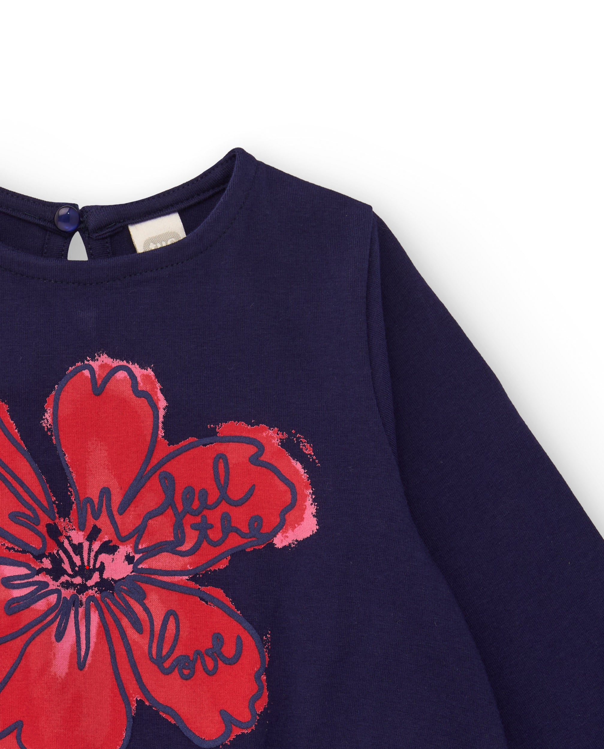 Sudadera azul marino de niña con flor estampada