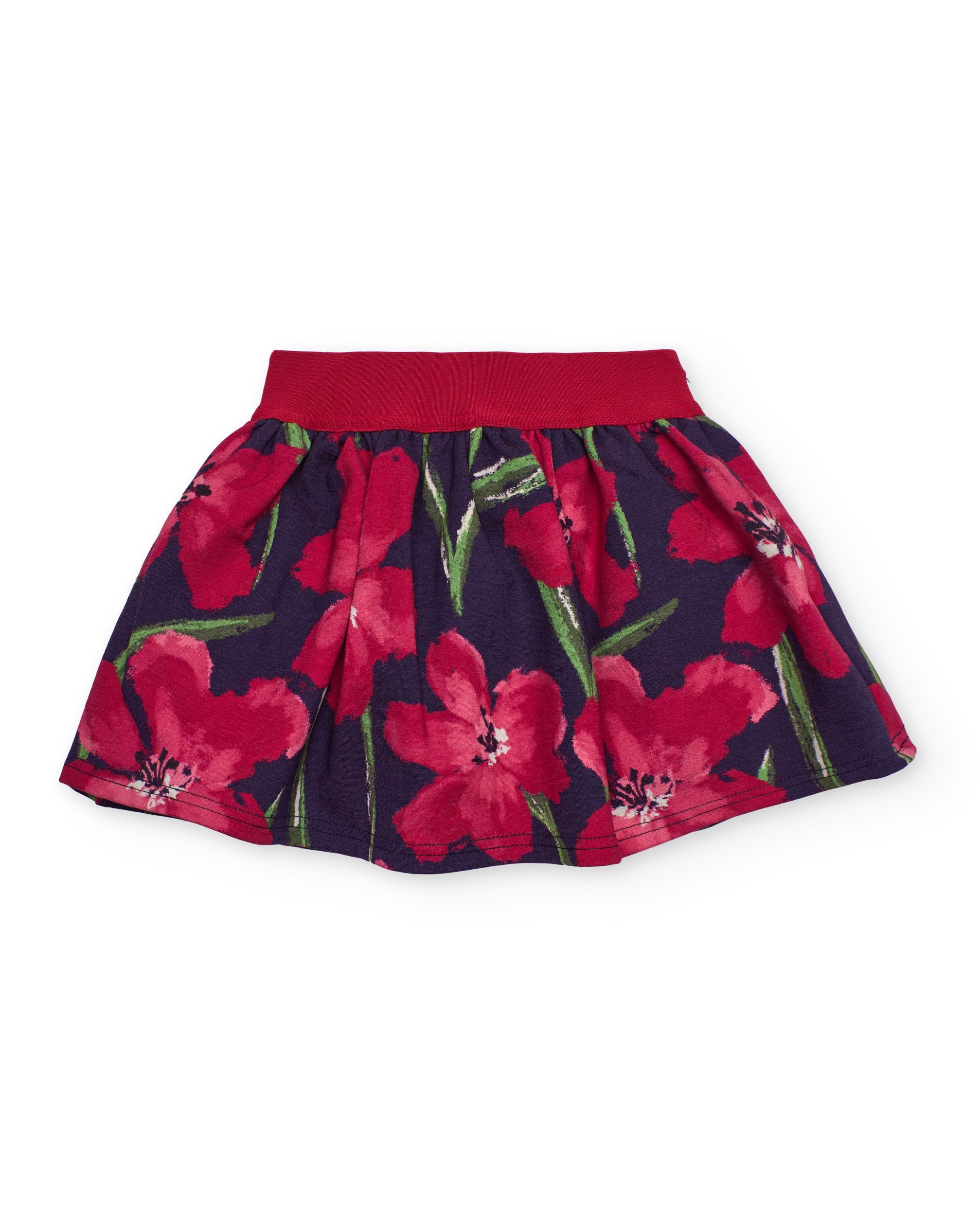 Falda de niña con estampado floral en tonos fucsia y verde