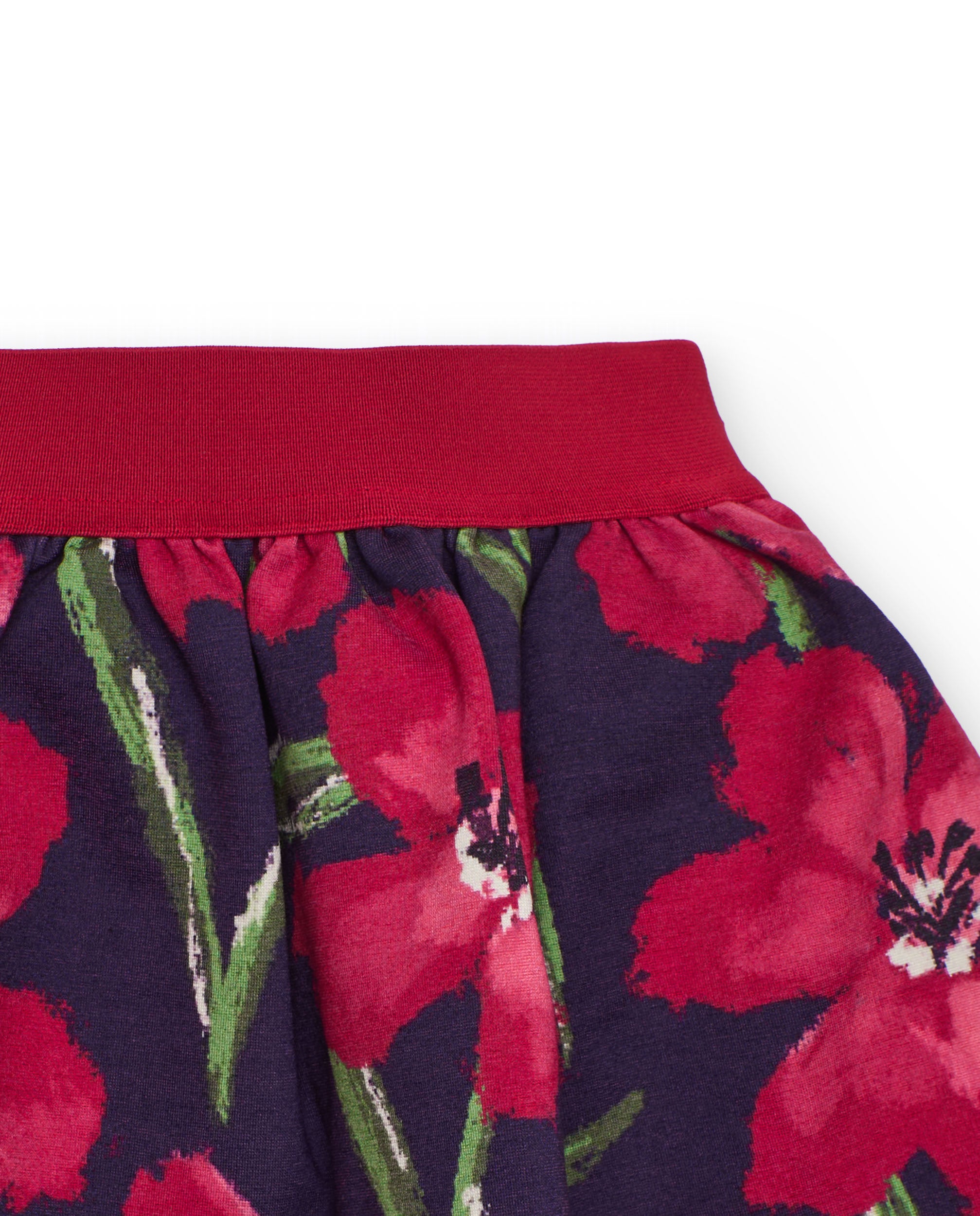 Falda de niña con estampado floral en tonos fucsia y verde
