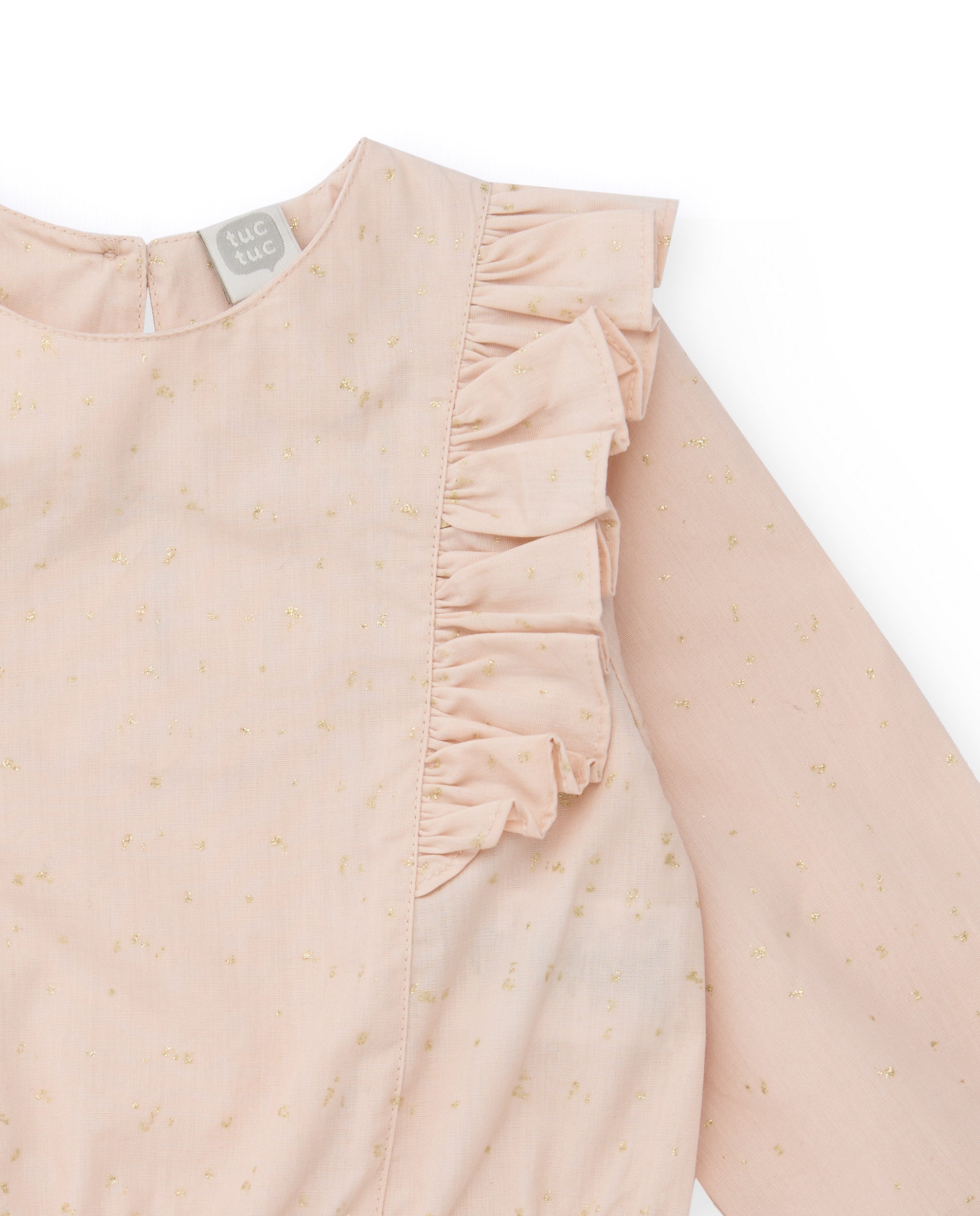 Blusa de niña en rosa empolvado con detalles dorados