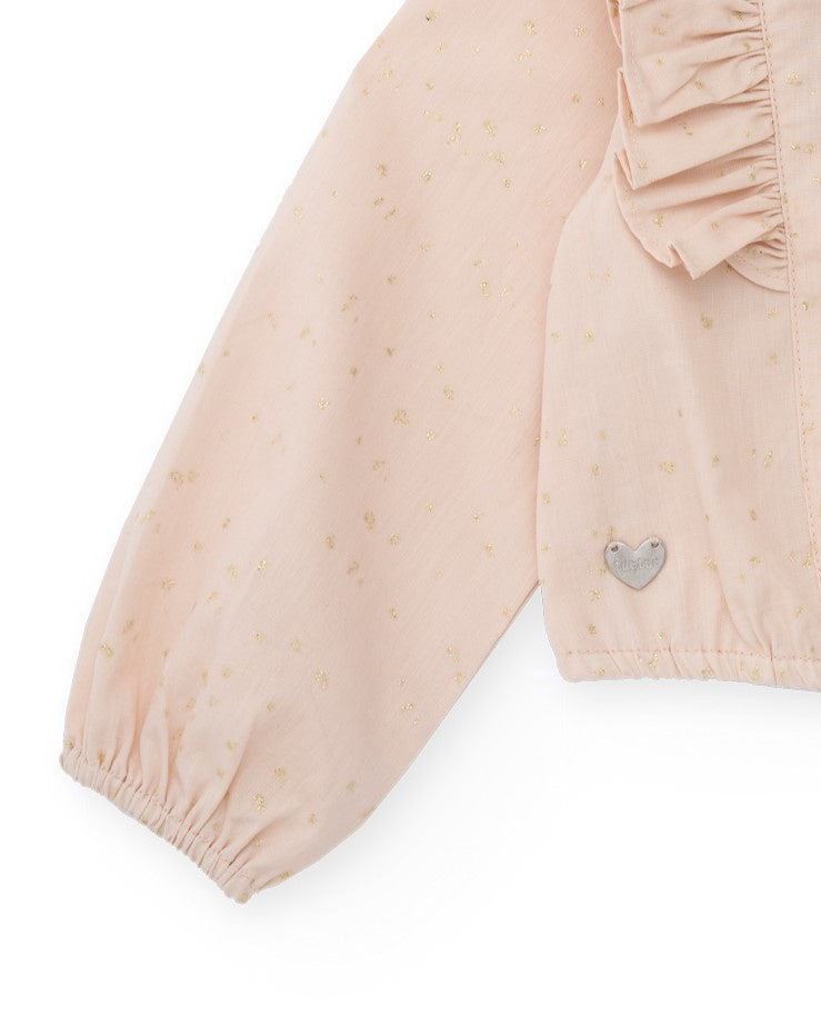 Blusa de niña en rosa empolvado con detalles dorados