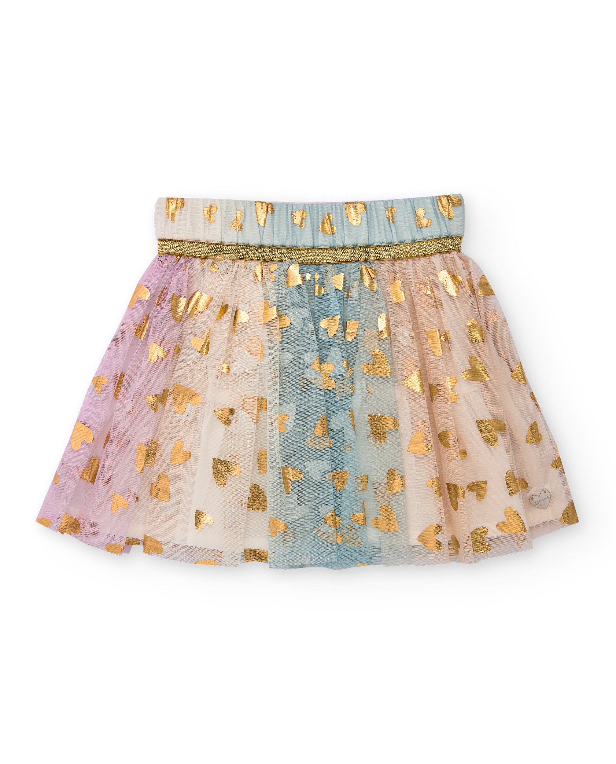 Falda para niña de tul en rosa con estampado de corazones