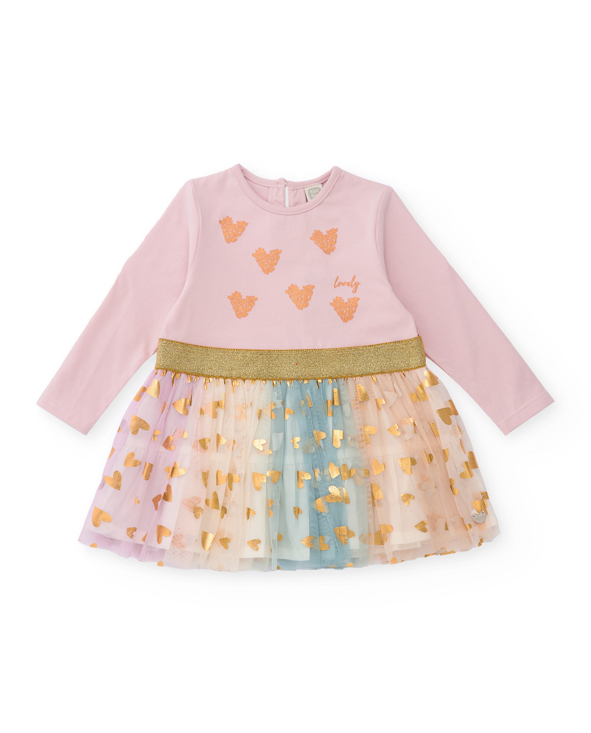 Vestido de niña en rosa con falda de tul en tonos rosas y