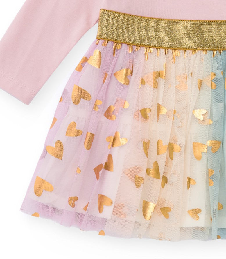 Vestido de niña en rosa con falda de tul en tonos rosas y