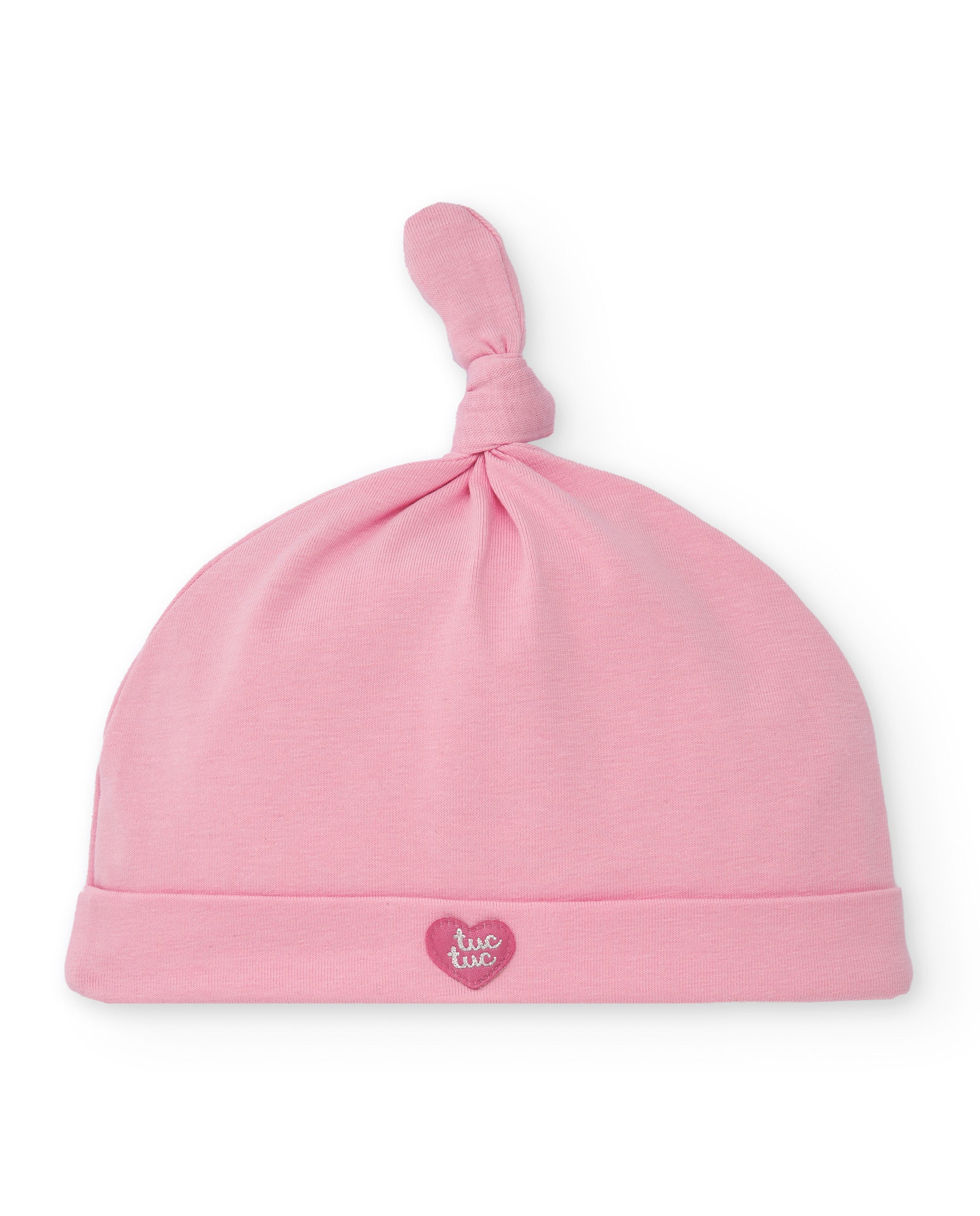 Gorro para recién nacido en color rosa con detalle de nudo y