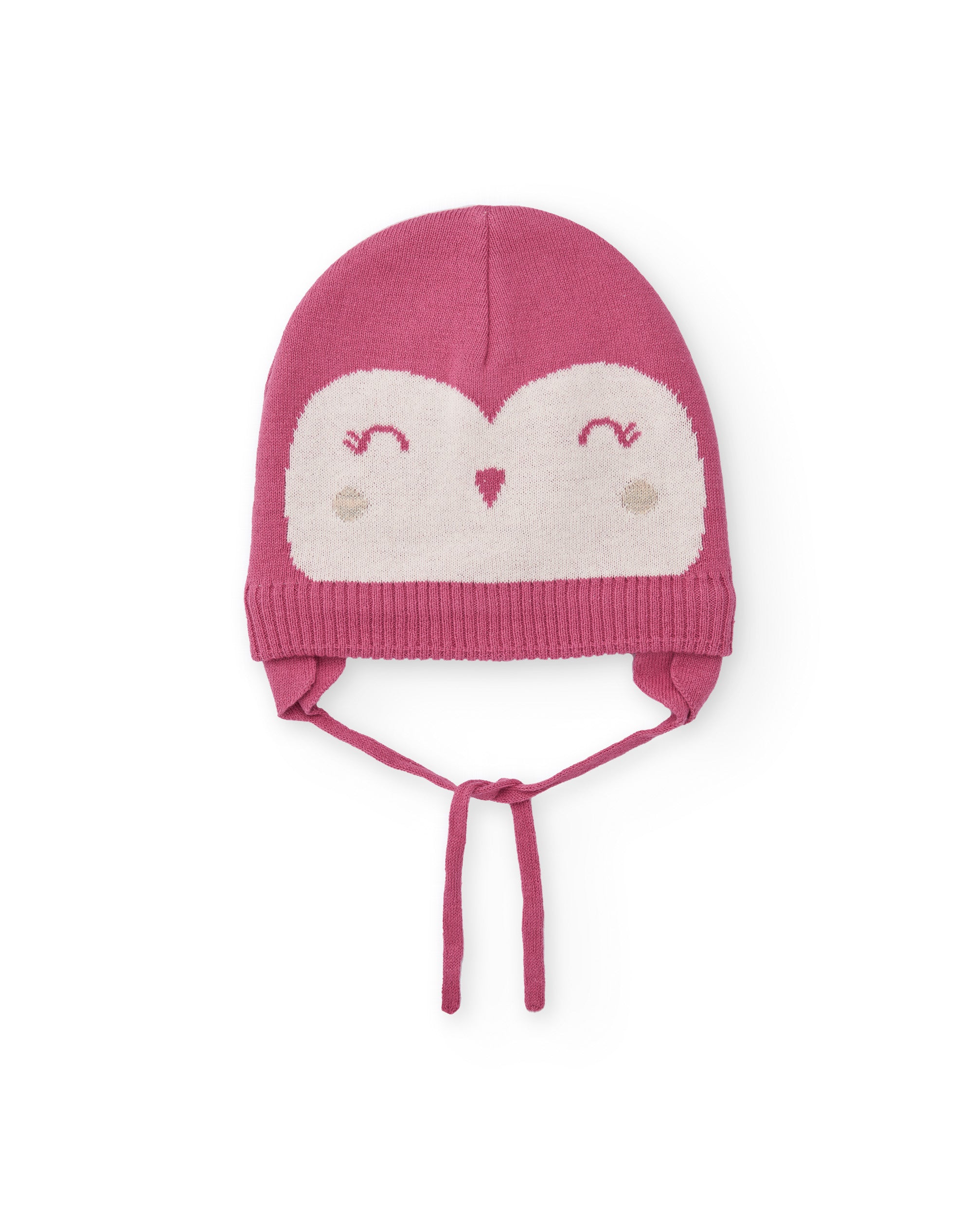 Gorro de punto para recién nacido en rosa con diseño de cara