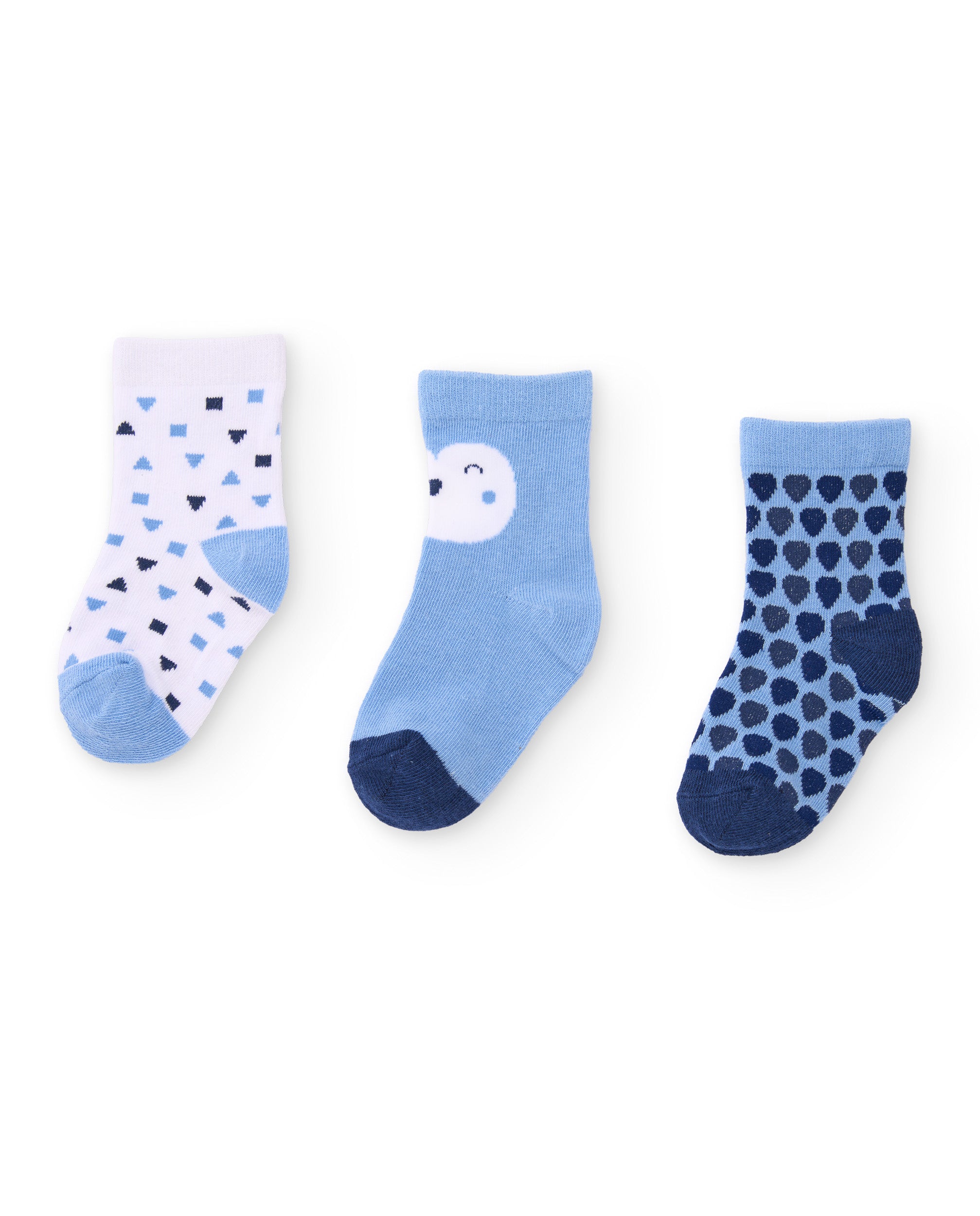 Set de tres calcetines para recién nacido en tonos azul y