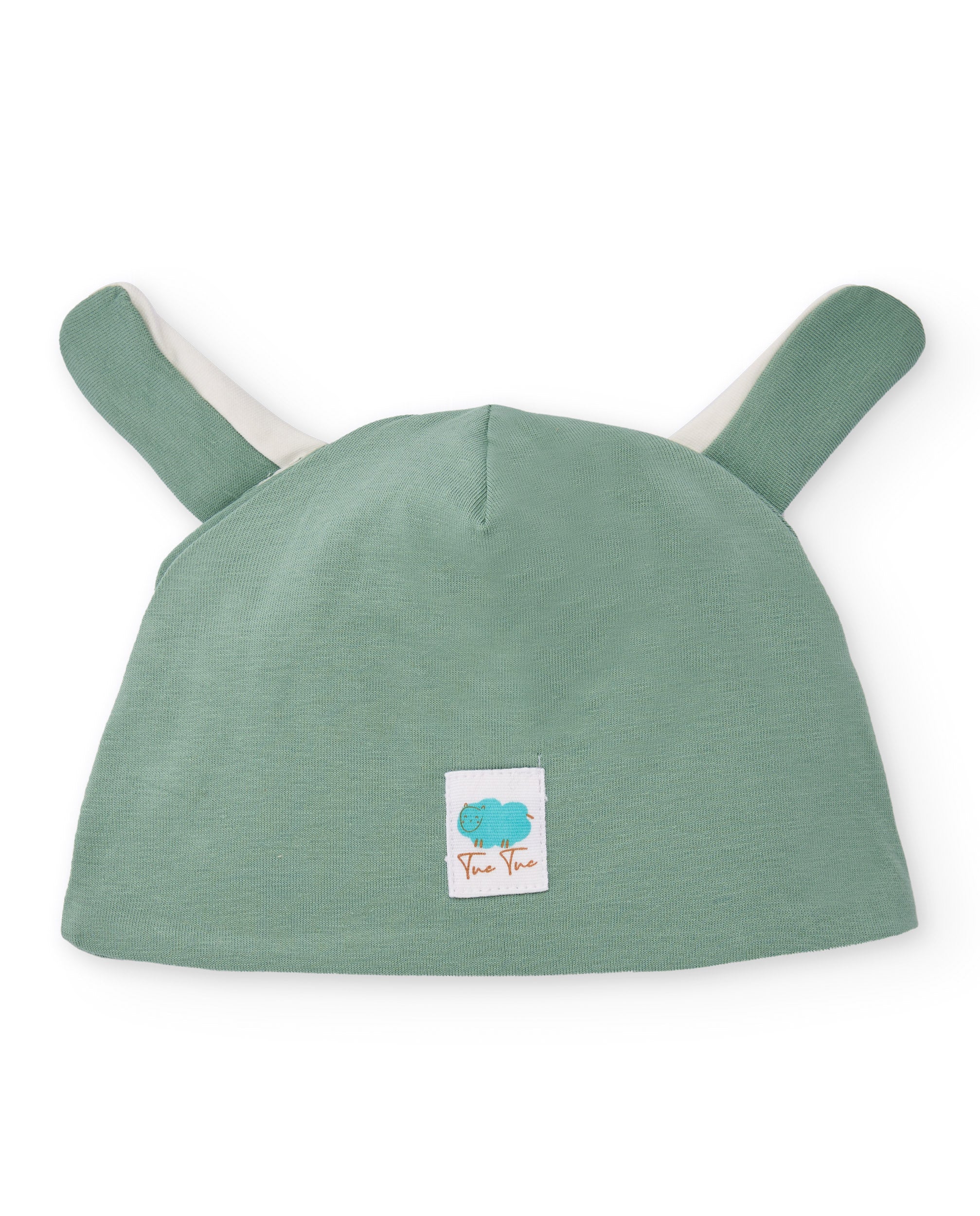 Gorro de algodón para recién nacido en tonos verde y blanco con