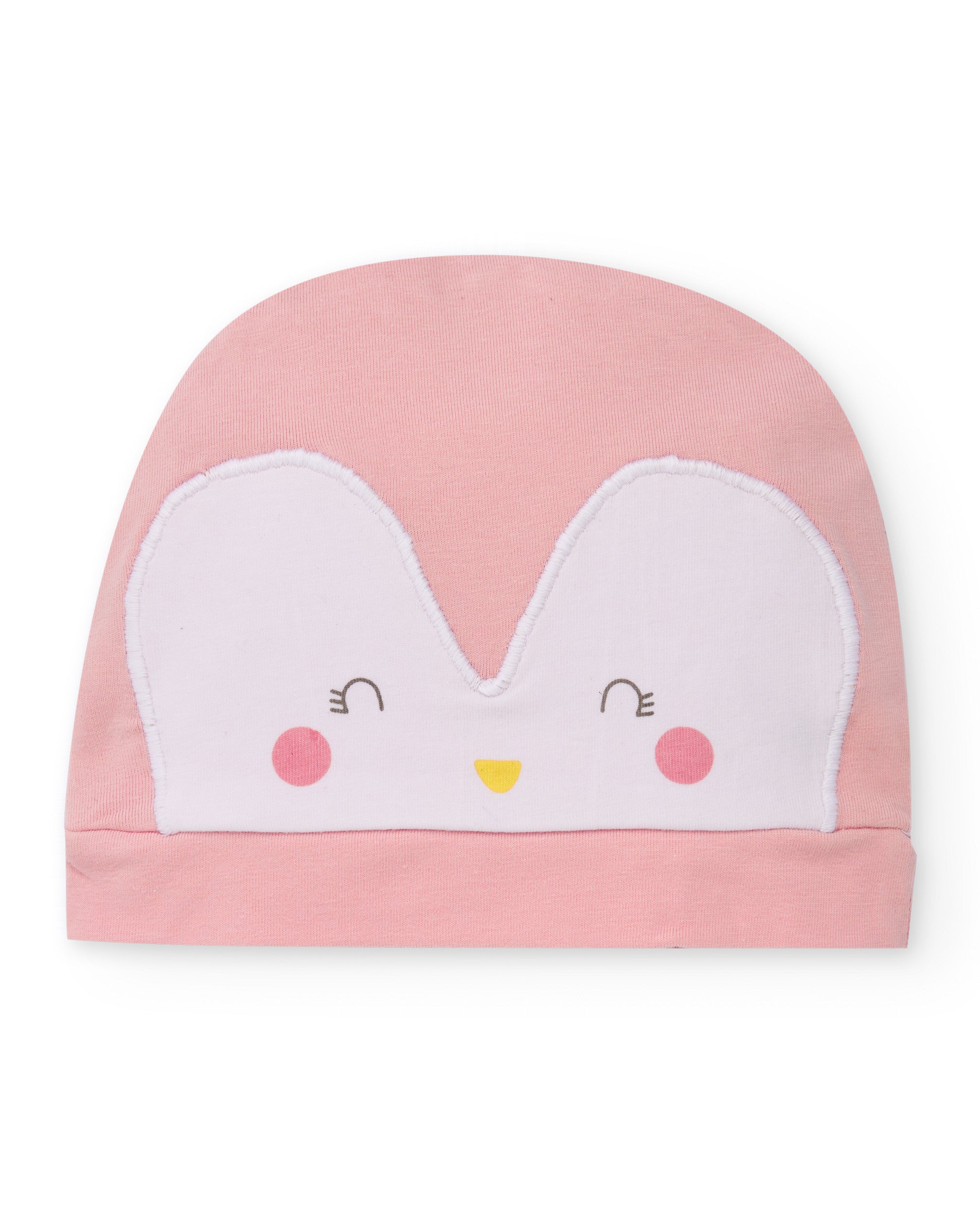 Gorro de punto para recién nacido color rosa con aplicación de